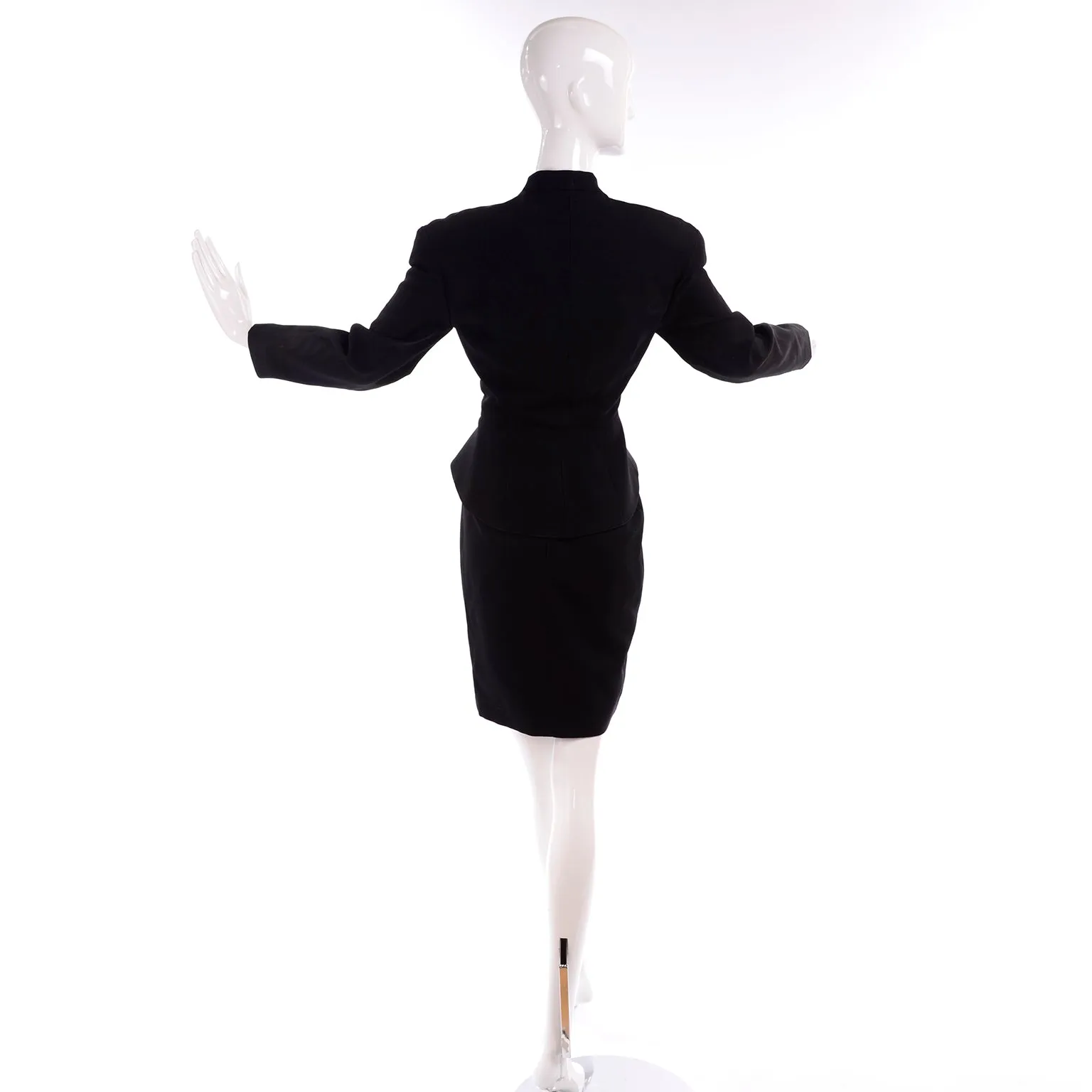 1990s Thierry Mugler Vintage Black Peplum Jacket & Pencil Skirt Suit