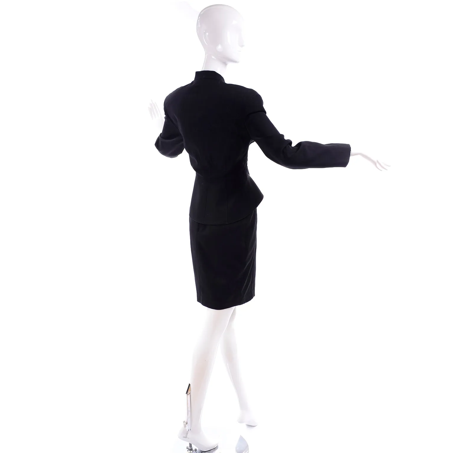 1990s Thierry Mugler Vintage Black Peplum Jacket & Pencil Skirt Suit