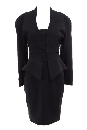 1990s Thierry Mugler Vintage Black Peplum Jacket & Pencil Skirt Suit