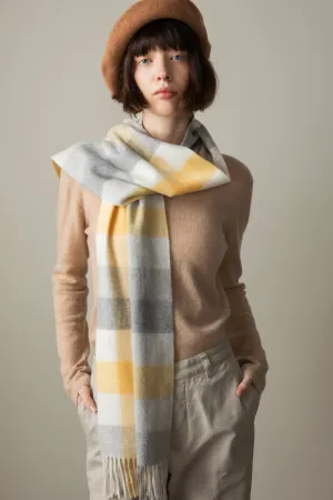 5 Square Check Cashmere Scarf - Butter