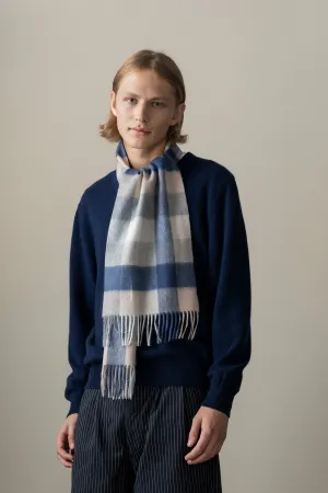 5 Square Check Cashmere Scarf - Swiss Coffee