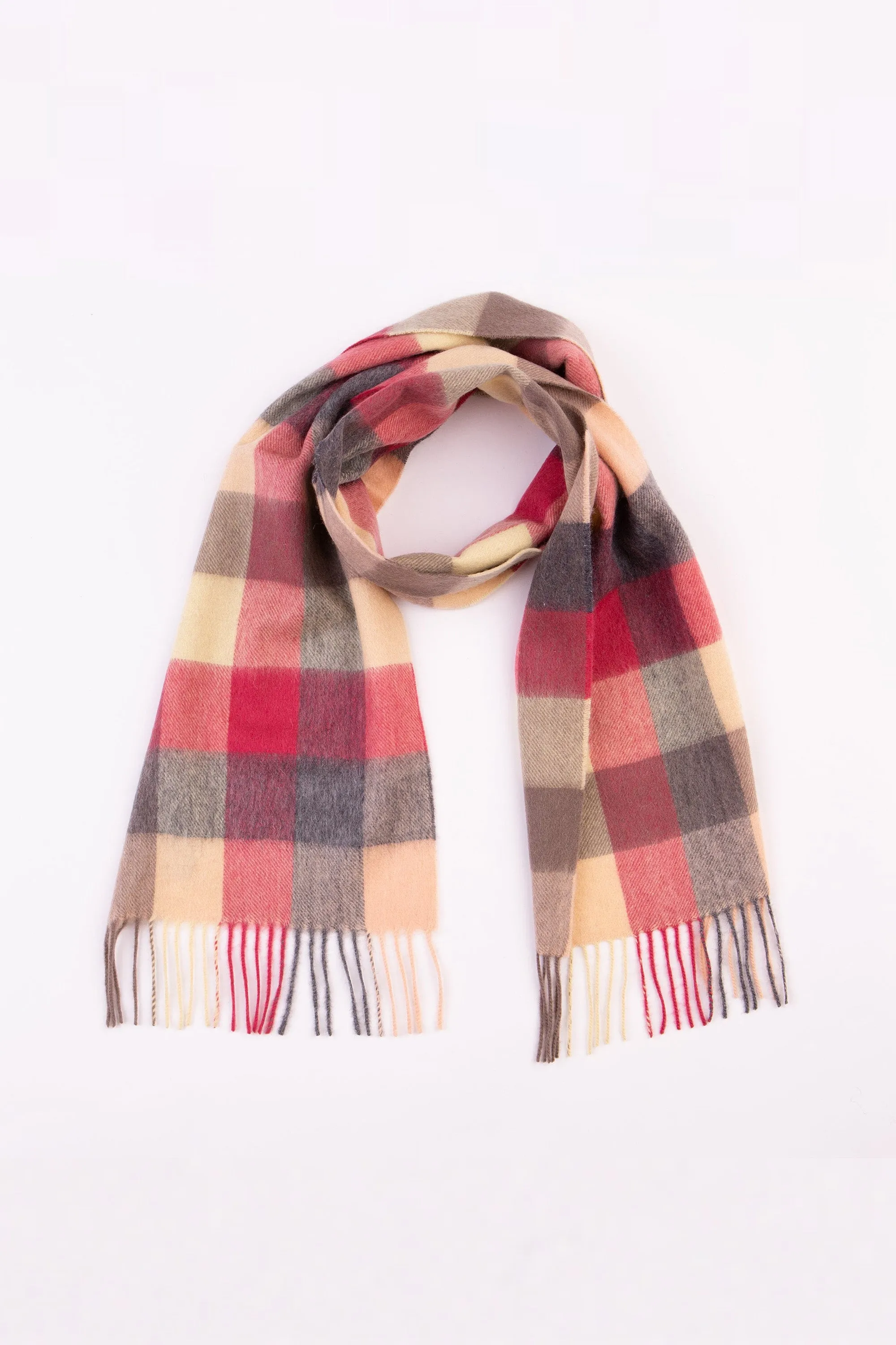 5 Square Check Lambswool Scarf - Grey Rose