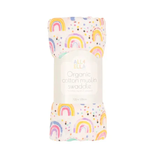 All 4 Ella Organic Cotton Muslin Swaddle - Watercolour Rainbow