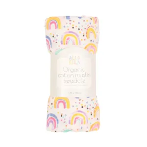 All 4 Ella Organic Cotton Muslin Swaddle - Watercolour Rainbow