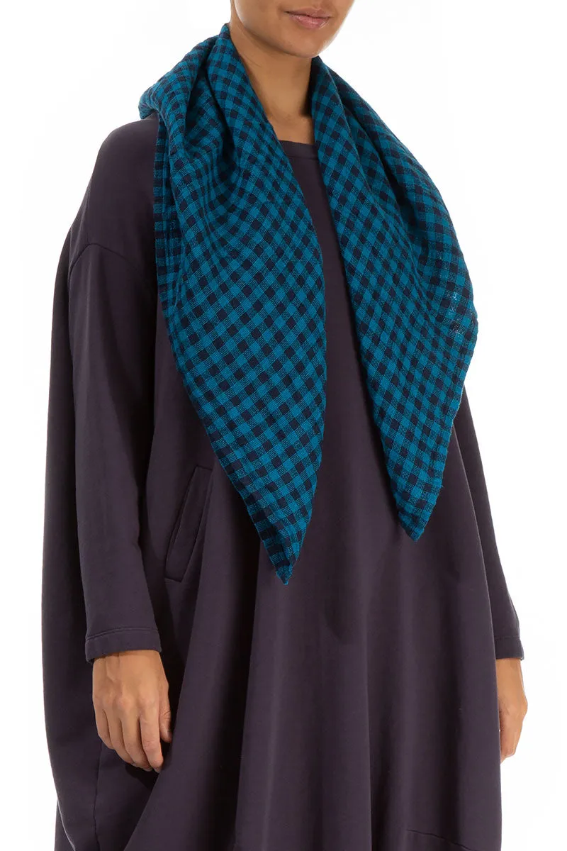 Blue Check Linen Square Scarf