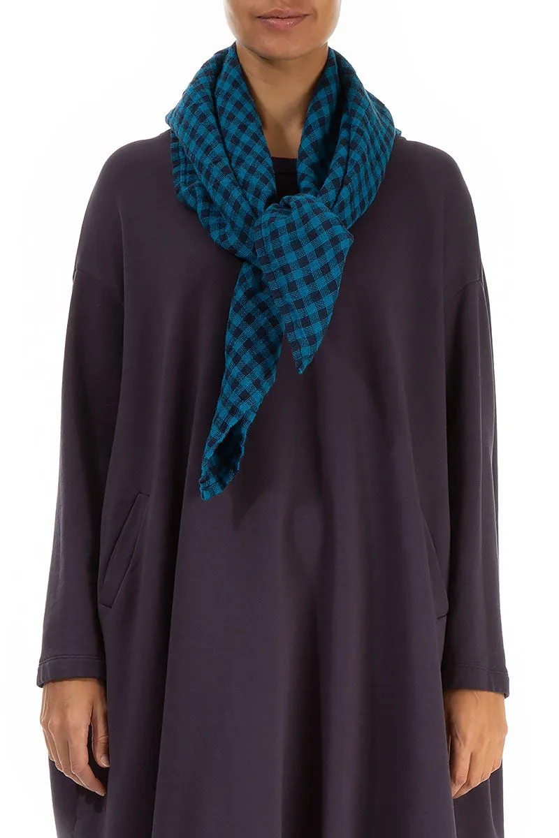 Blue Check Linen Square Scarf