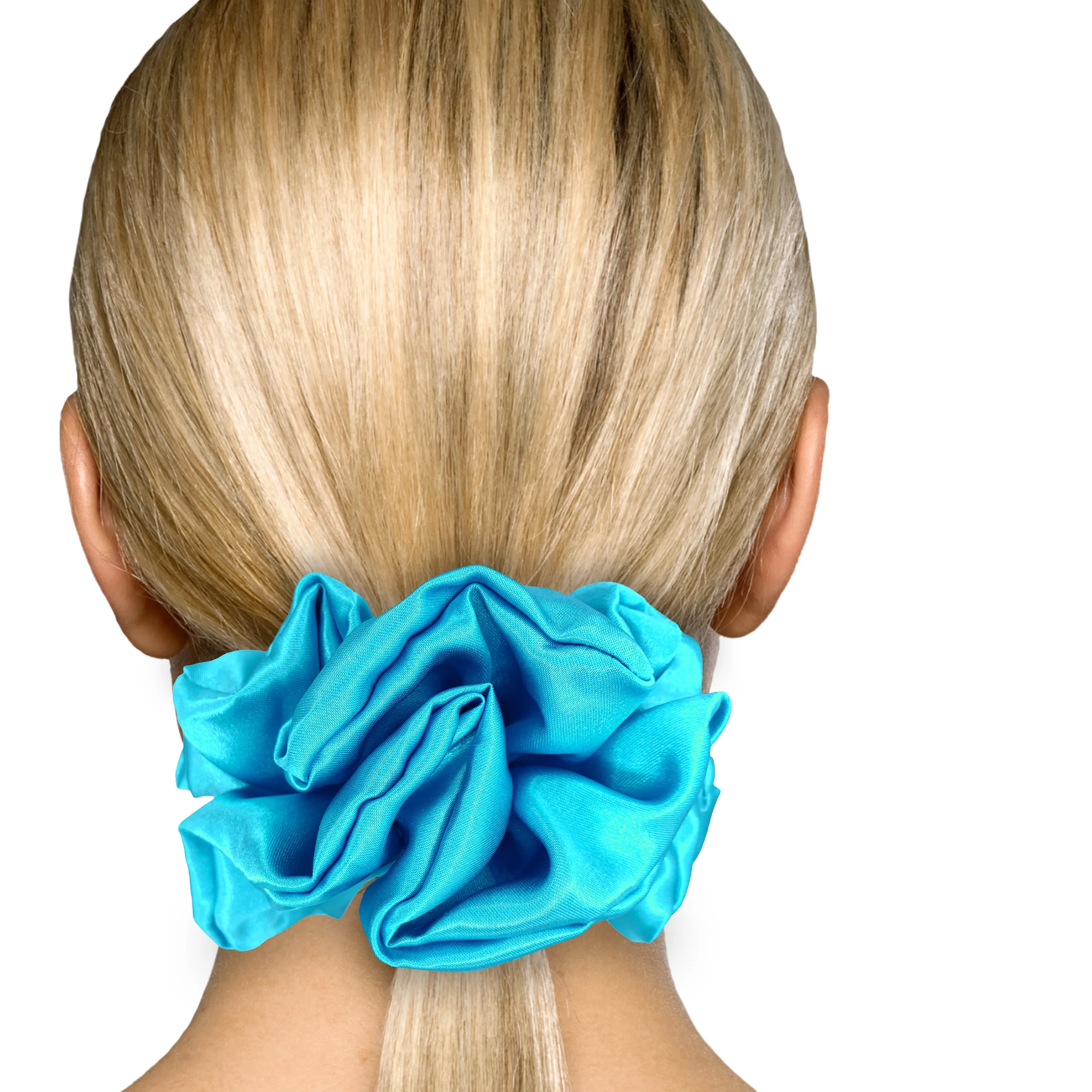 Bridal Satin Scrunchies King Size XXL Oversized Ponytail Holder Made in the USA Aqua