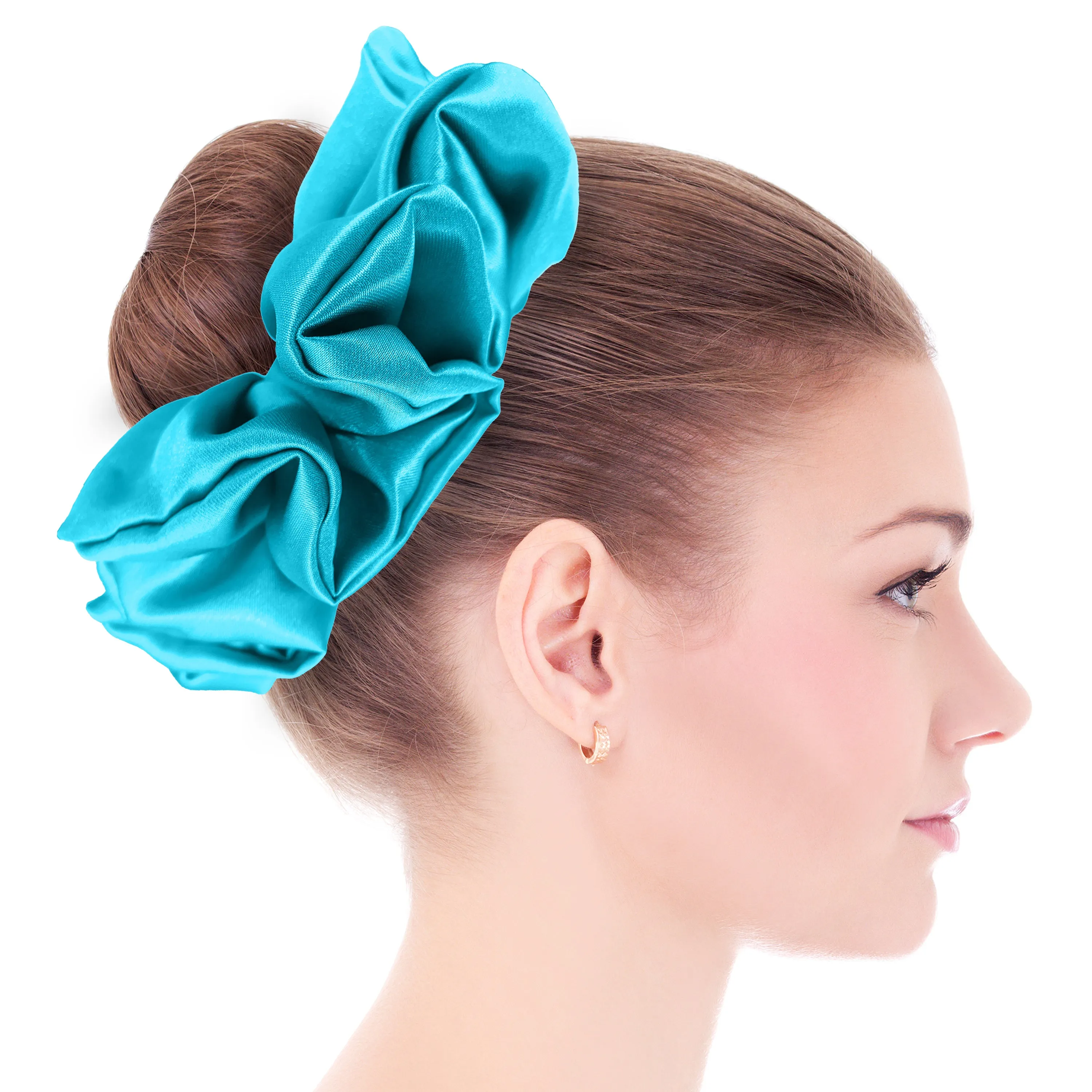 Bridal Satin Scrunchies King Size XXL Oversized Ponytail Holder Made in the USA Aqua