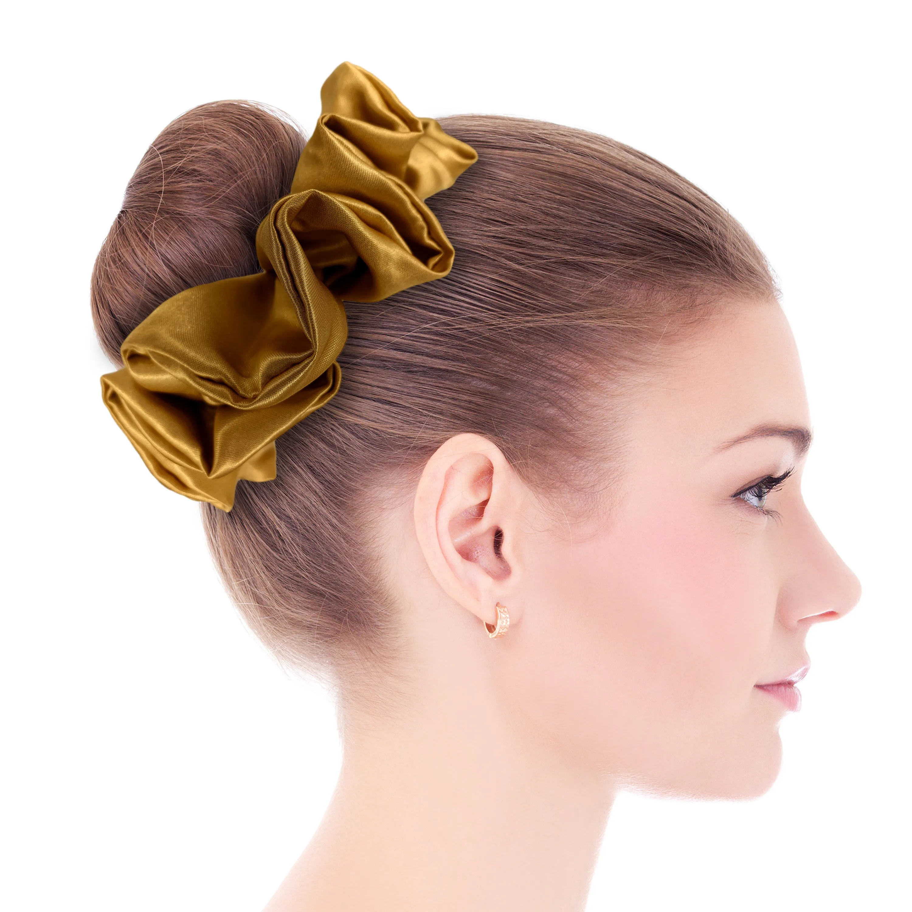 Bridal Satin Scrunchies King Size XXL Oversized Ponytail Holder Made in the USA Gold Dark