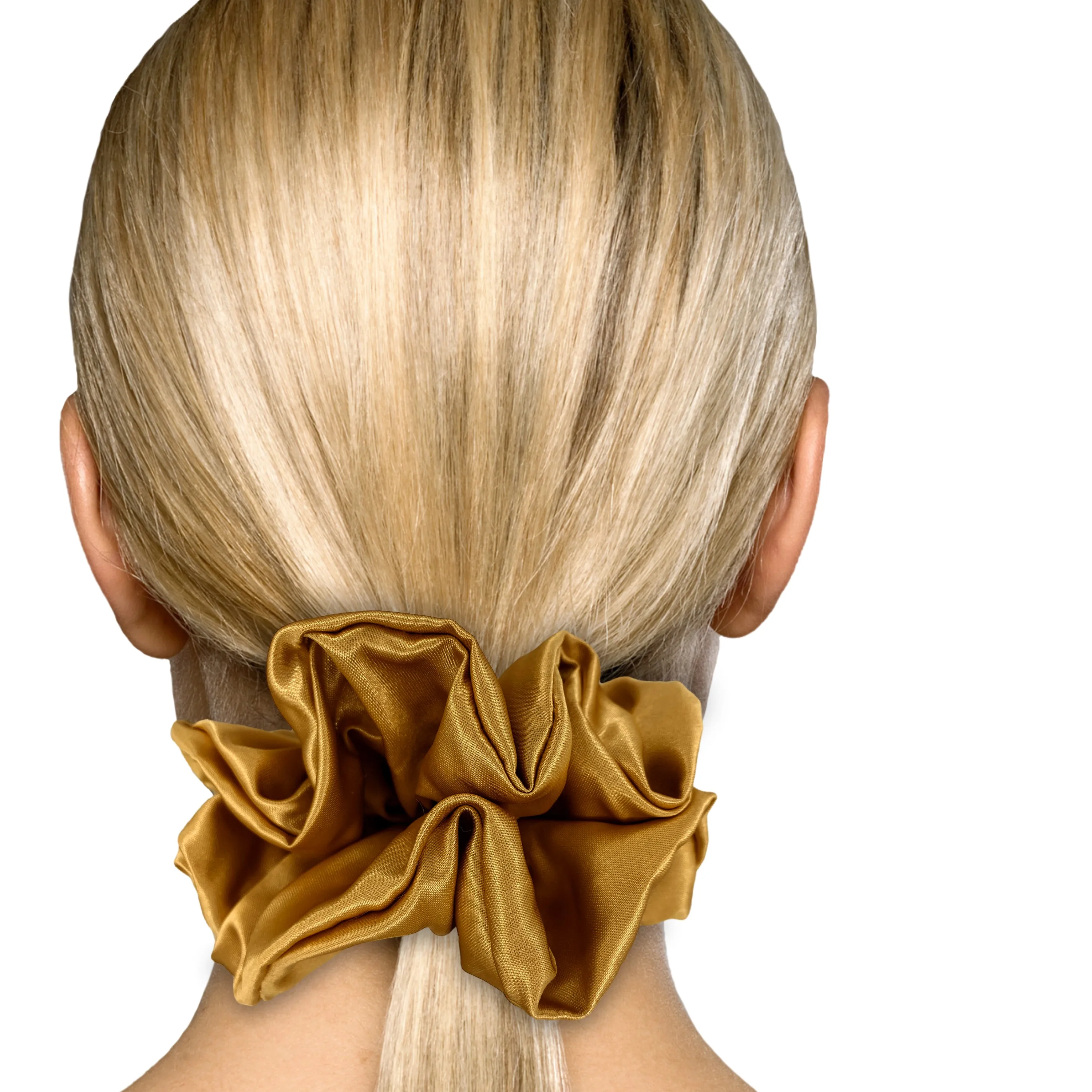 Bridal Satin Scrunchies King Size XXL Oversized Ponytail Holder Made in the USA Gold Dark