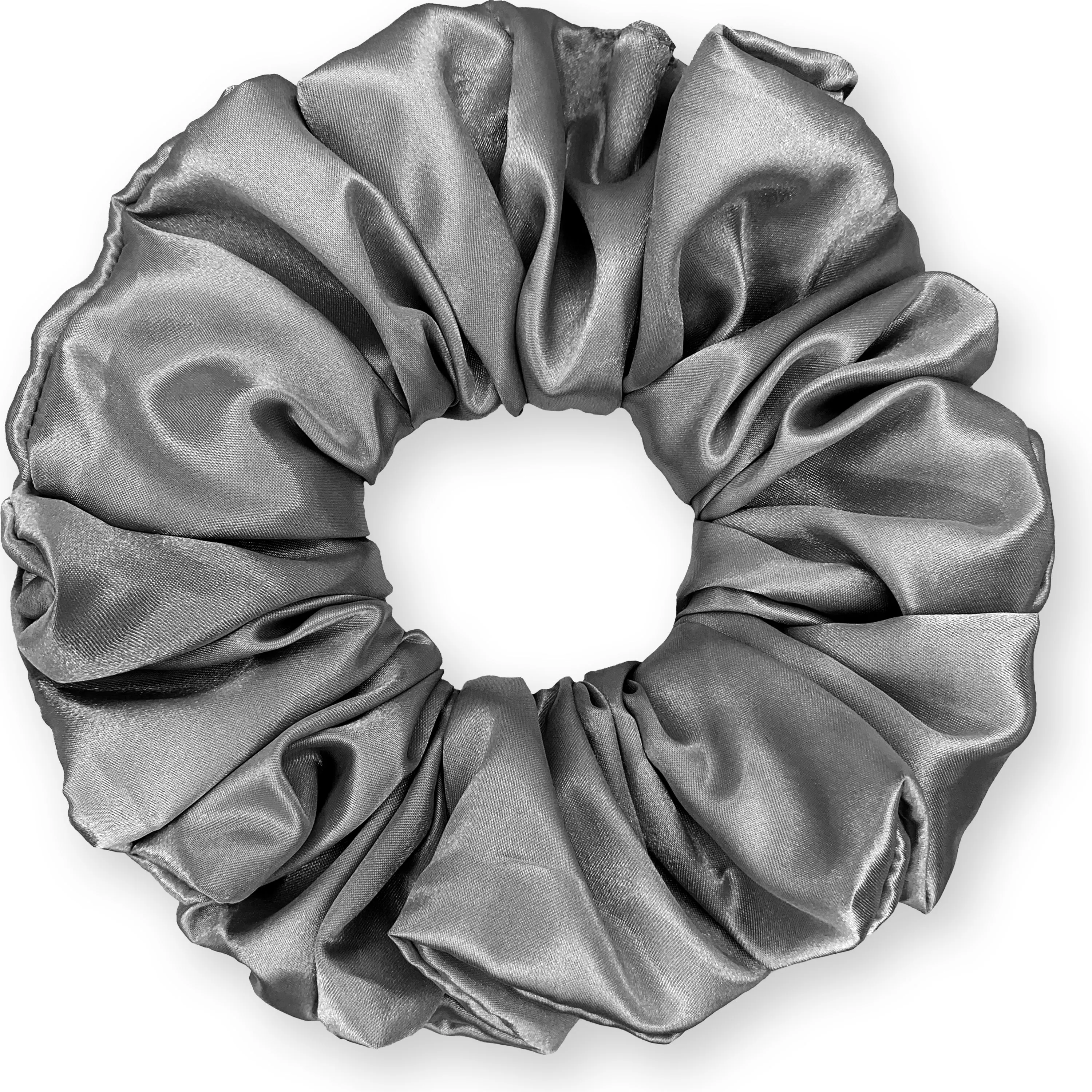 Bridal Satin Scrunchies King Size XXL Oversized Ponytail Holder Made in the USA Gray