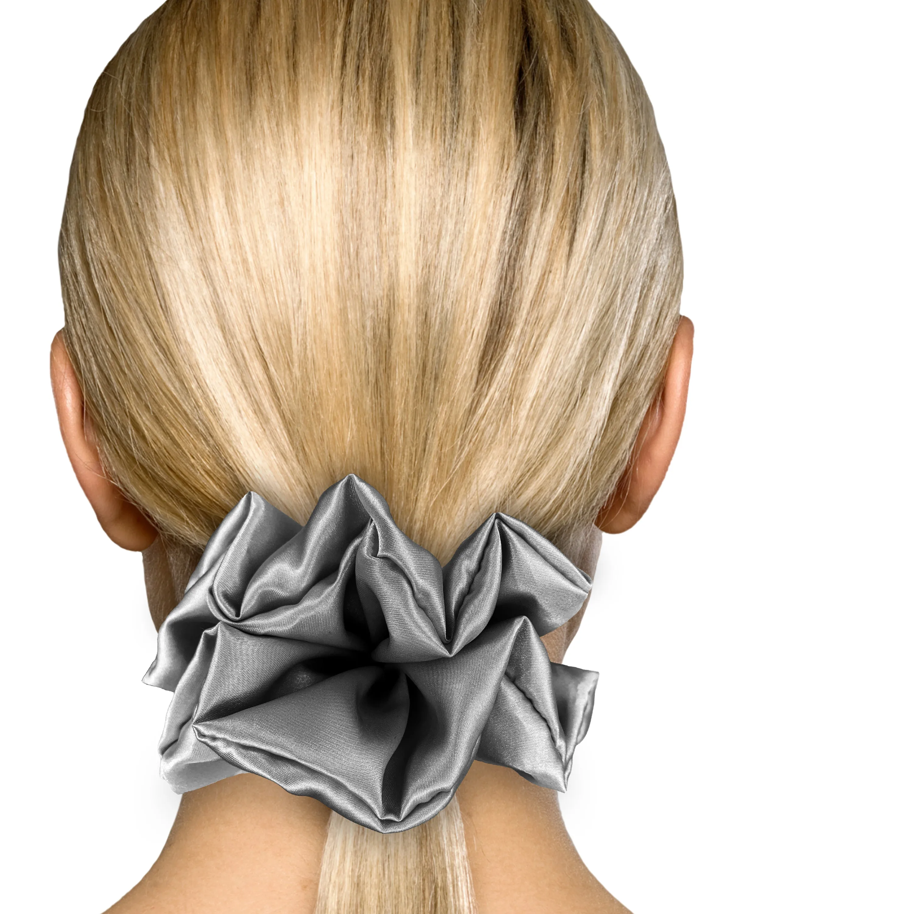 Bridal Satin Scrunchies King Size XXL Oversized Ponytail Holder Made in the USA Gray