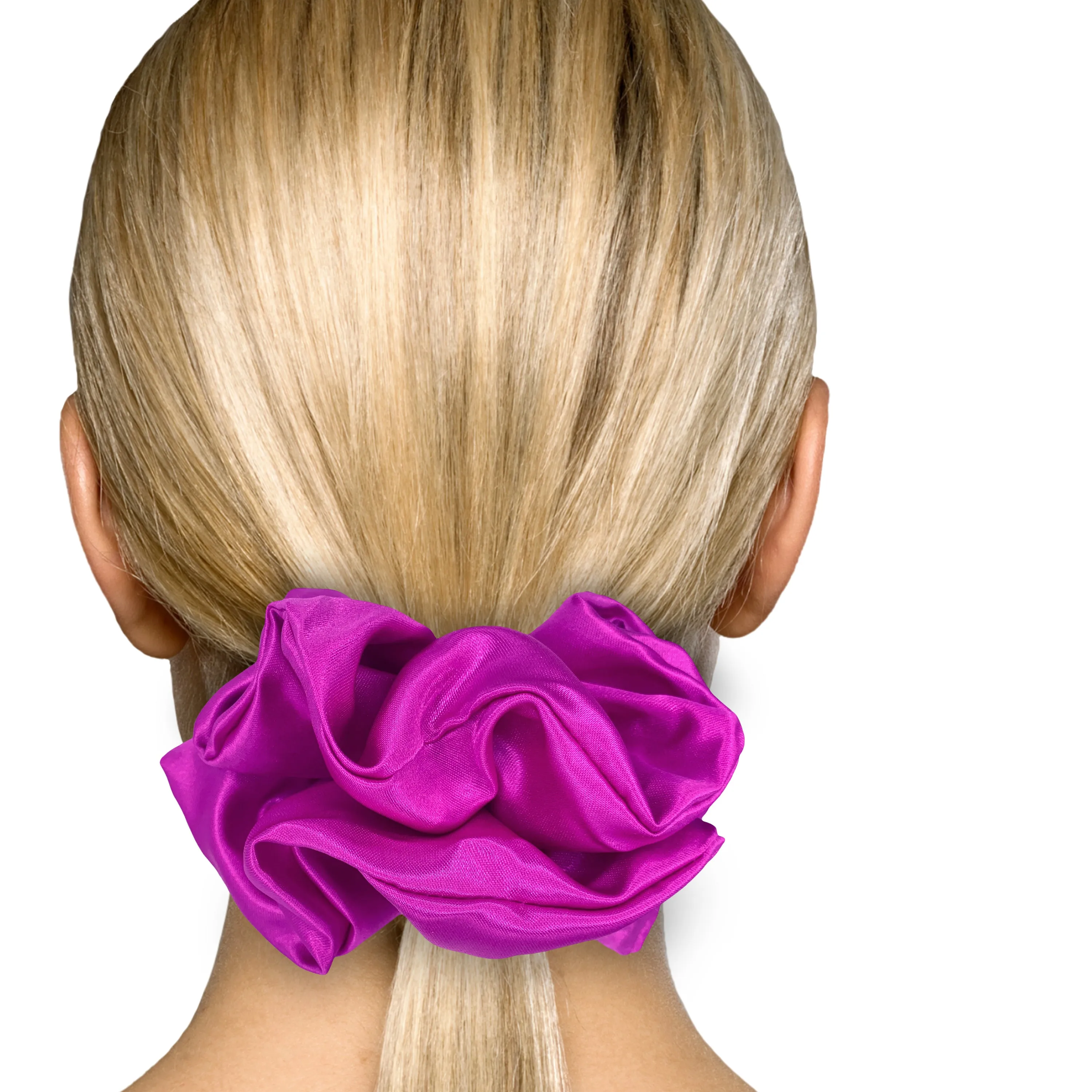 Bridal Satin Scrunchies King Size XXL Oversized Ponytail Holder Made in the USA Magenta