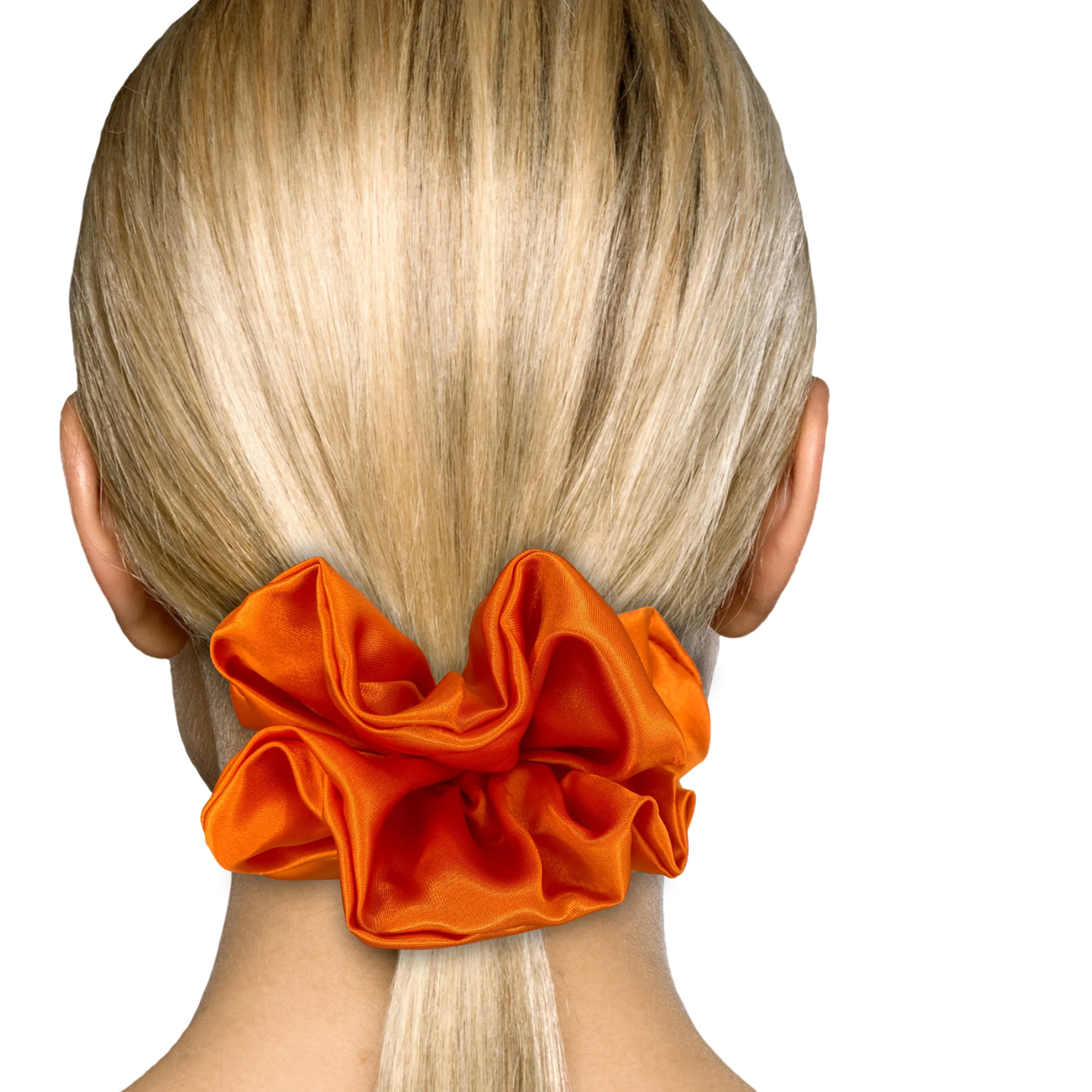 Bridal Satin Scrunchies King Size XXL Oversized Ponytail Holder Made in the USA Orange