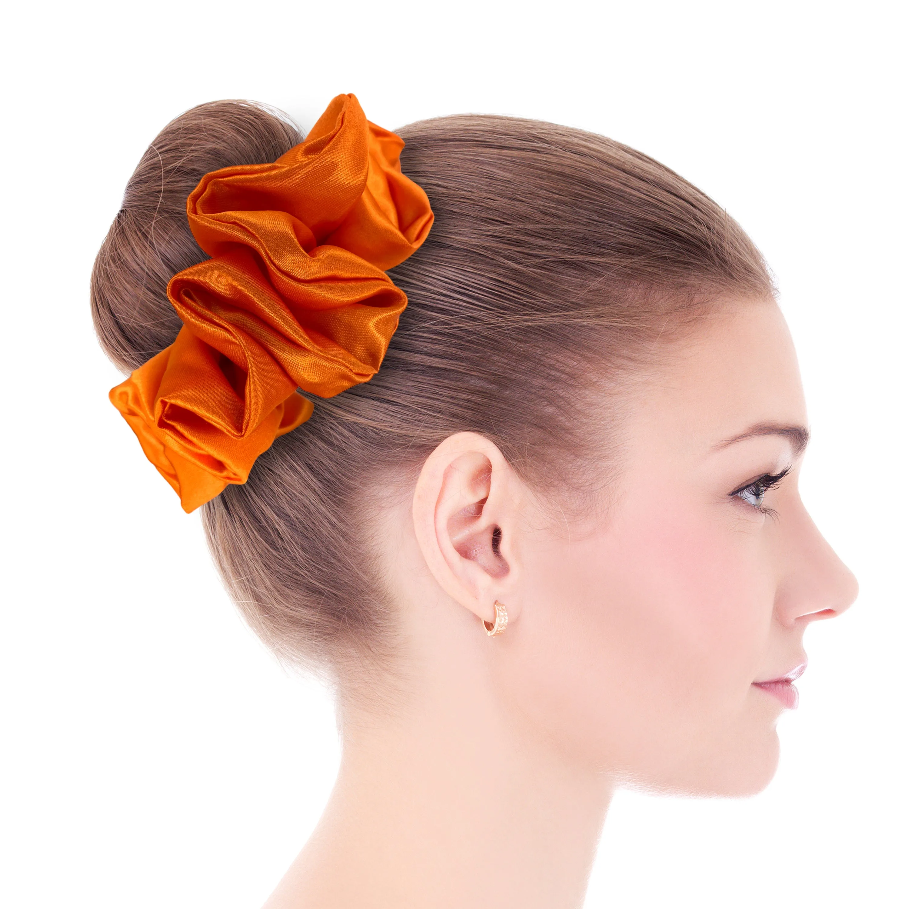 Bridal Satin Scrunchies King Size XXL Oversized Ponytail Holder Made in the USA Orange