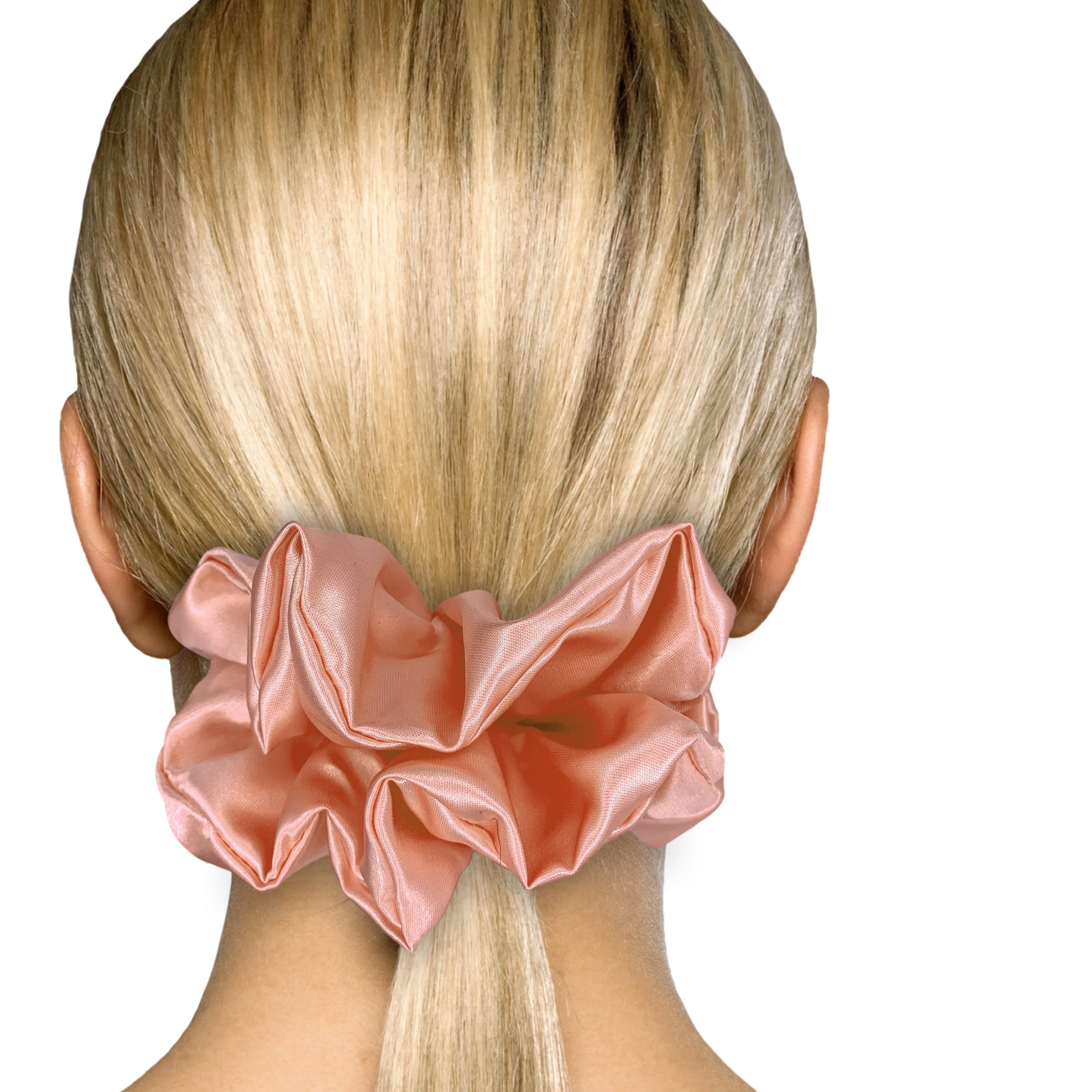 Bridal Satin Scrunchies King Size XXL Oversized Ponytail Holder Made in the USA Peach