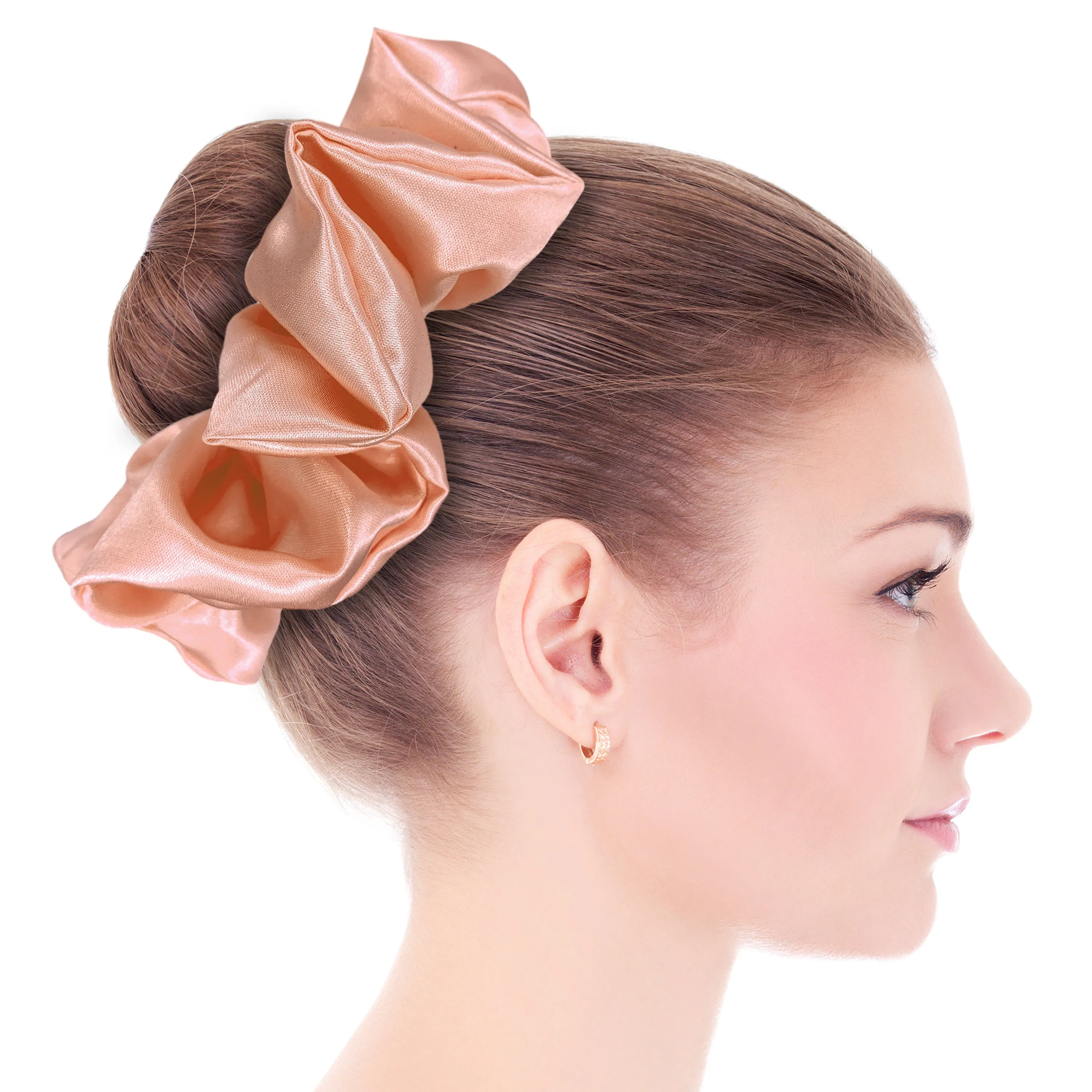 Bridal Satin Scrunchies King Size XXL Oversized Ponytail Holder Made in the USA Peach