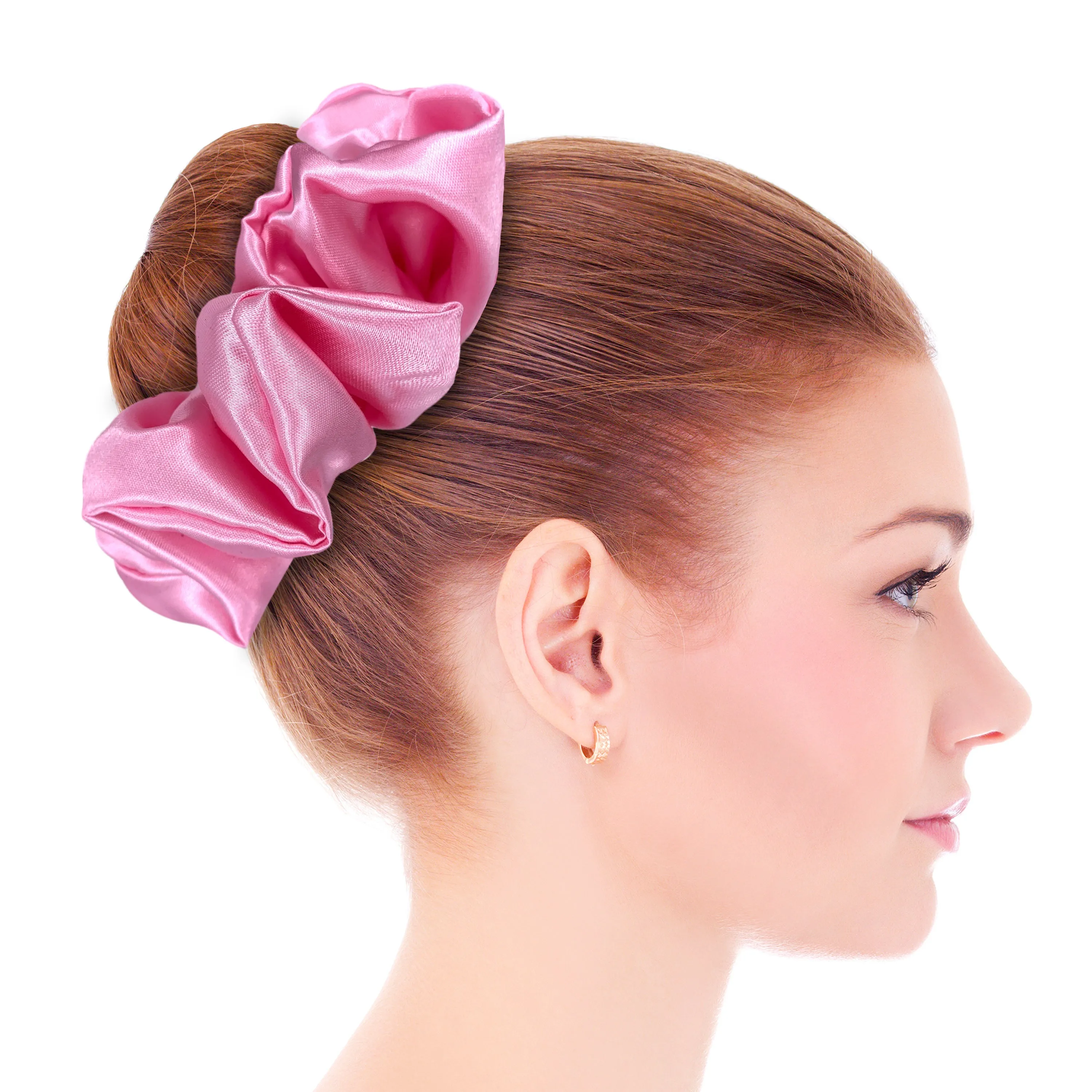 Bridal Satin Scrunchies King Size XXL Oversized Ponytail Holder Made in the USA Pink Light