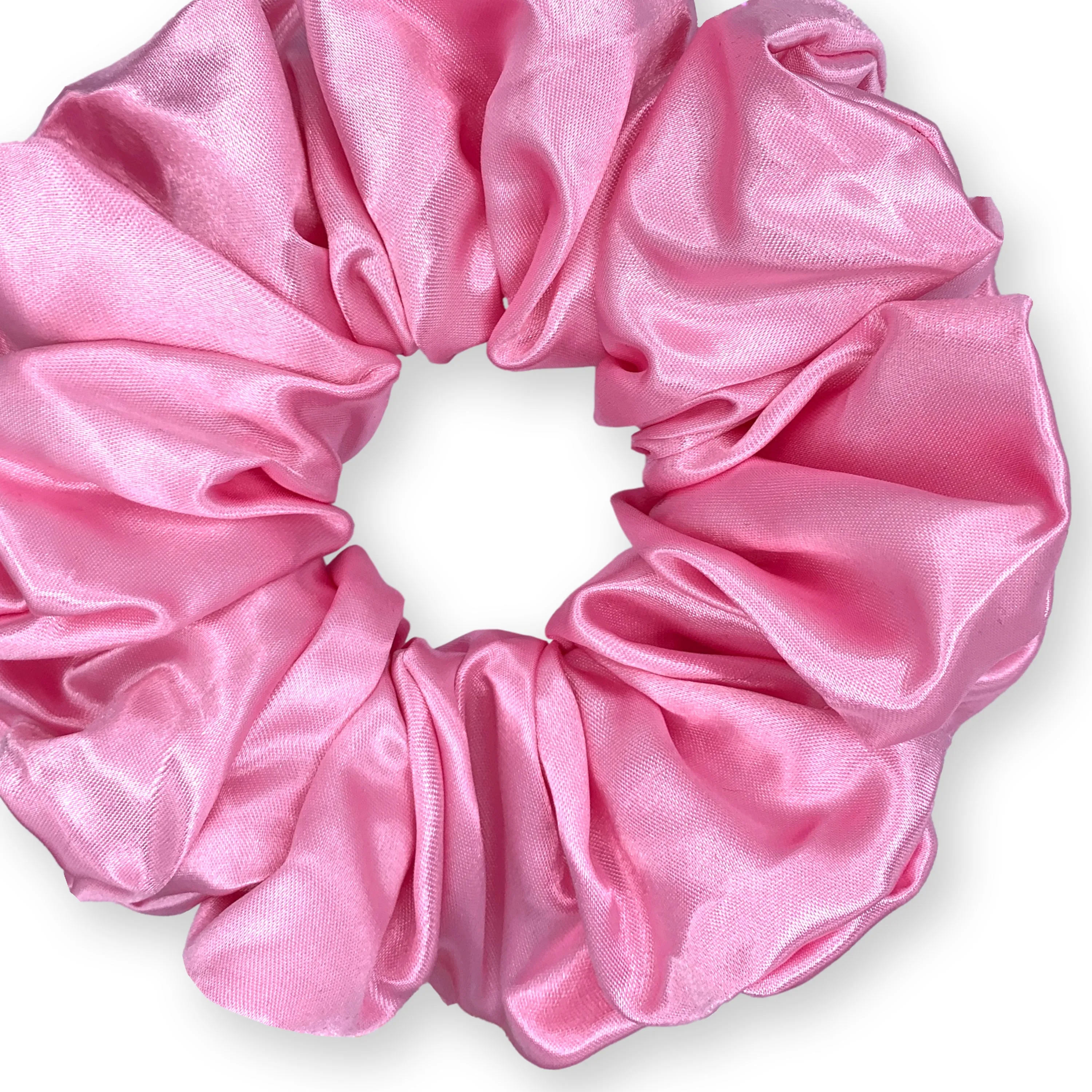 Bridal Satin Scrunchies King Size XXL Oversized Ponytail Holder Made in the USA Pink Light