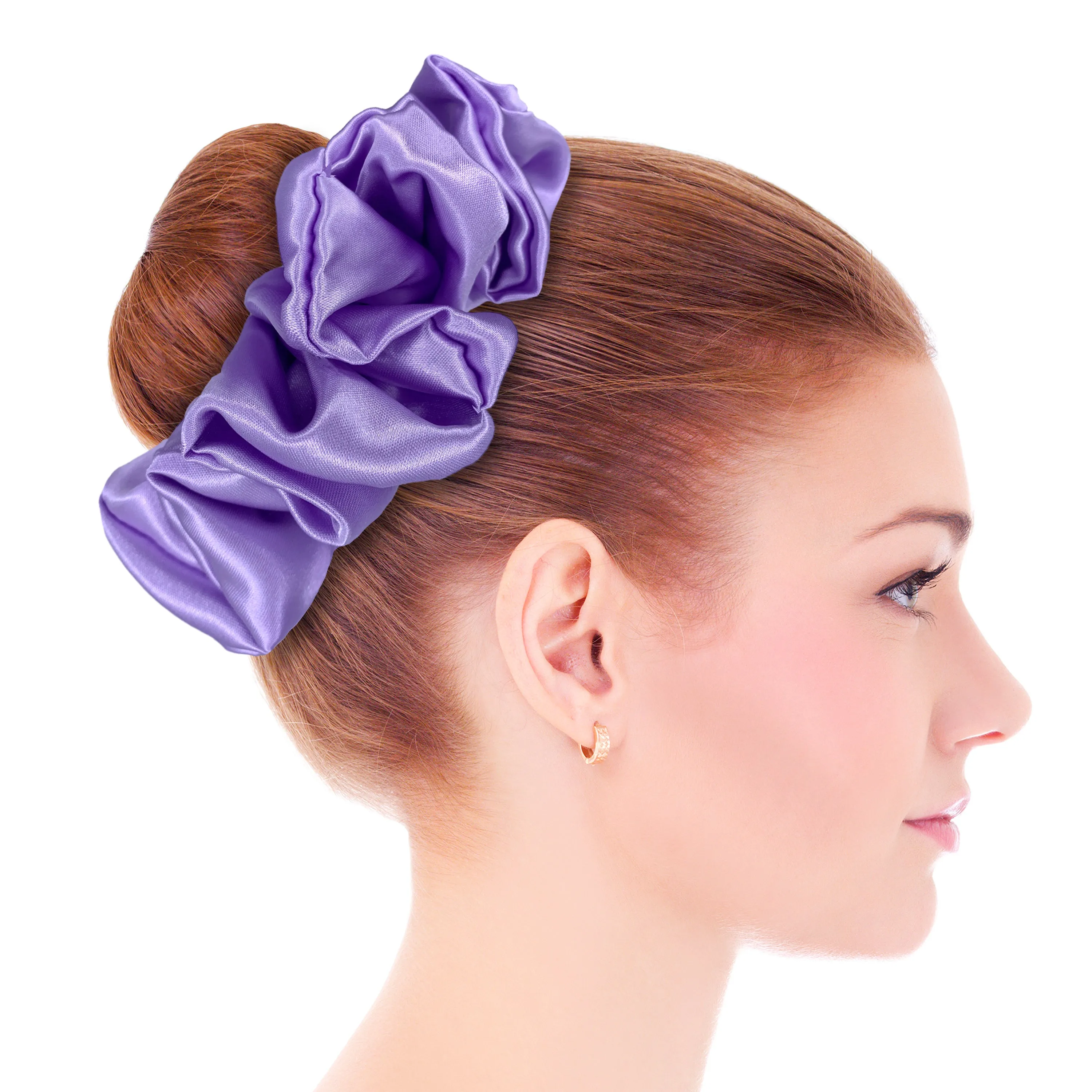 Bridal Satin Scrunchies King Size XXL Oversized Ponytail Holder Made in the USA Purple Light