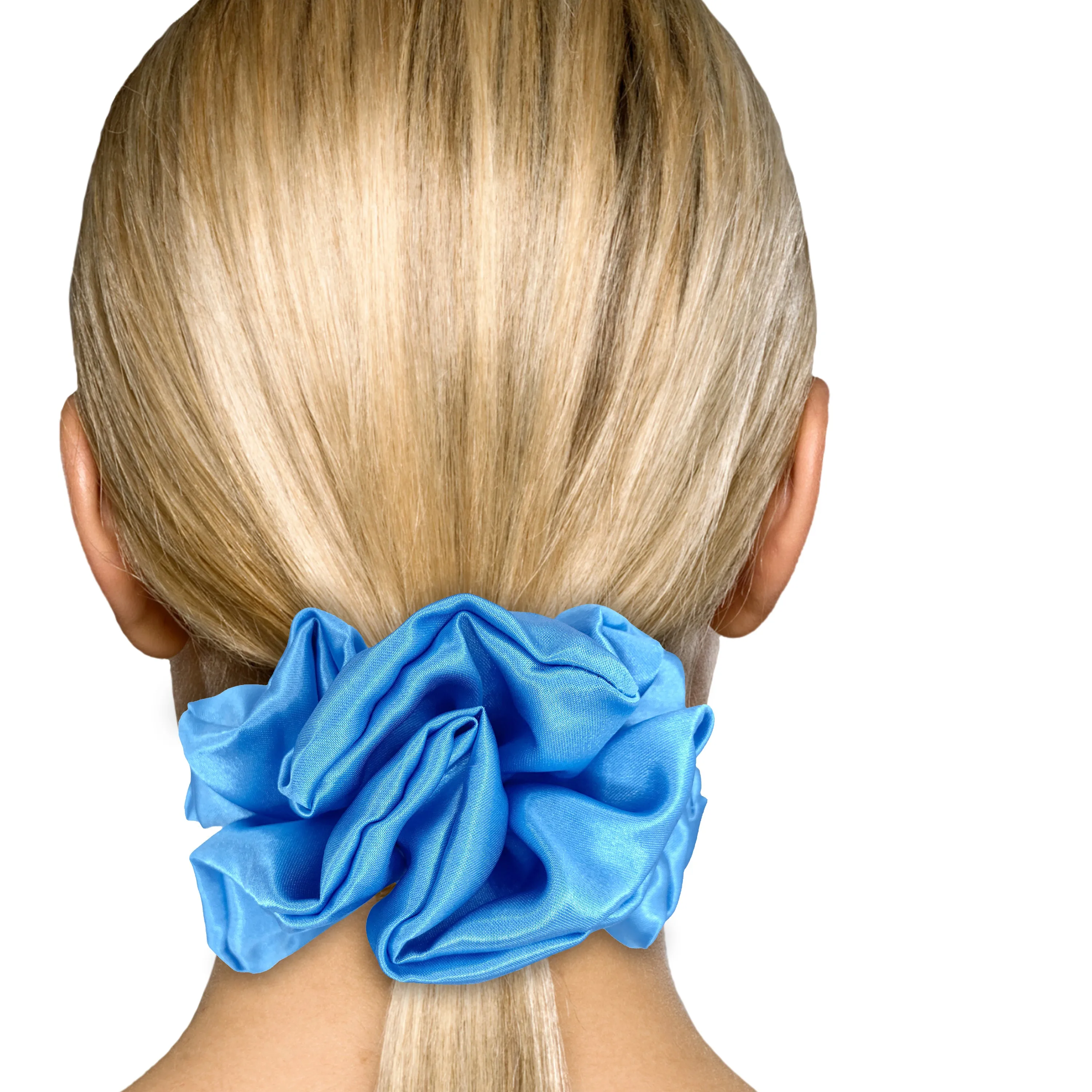 Bridal Satin Scrunchies King Size XXL Oversized Ponytail Holder Made in the USA Turquoise