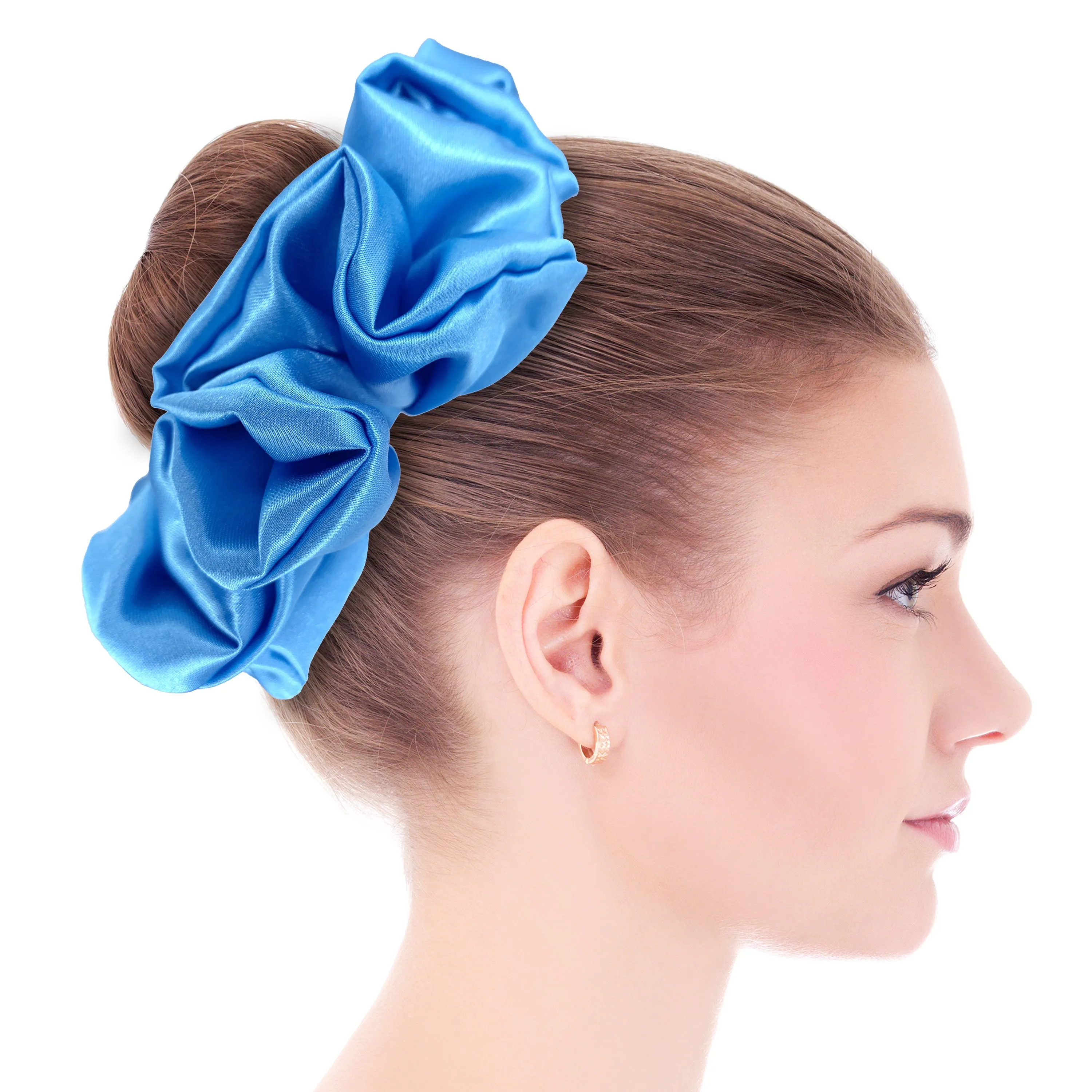 Bridal Satin Scrunchies King Size XXL Oversized Ponytail Holder Made in the USA Turquoise