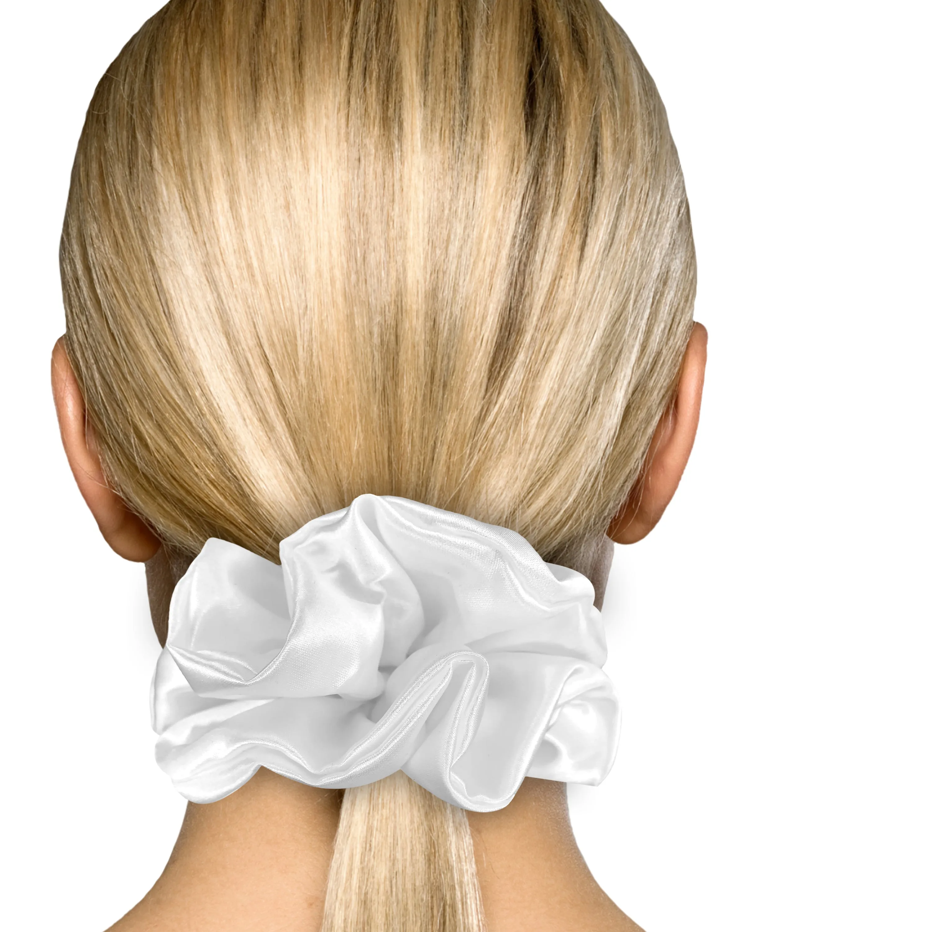 Bridal Satin Scrunchies King Size XXL Oversized Ponytail Holder Made in the USA White