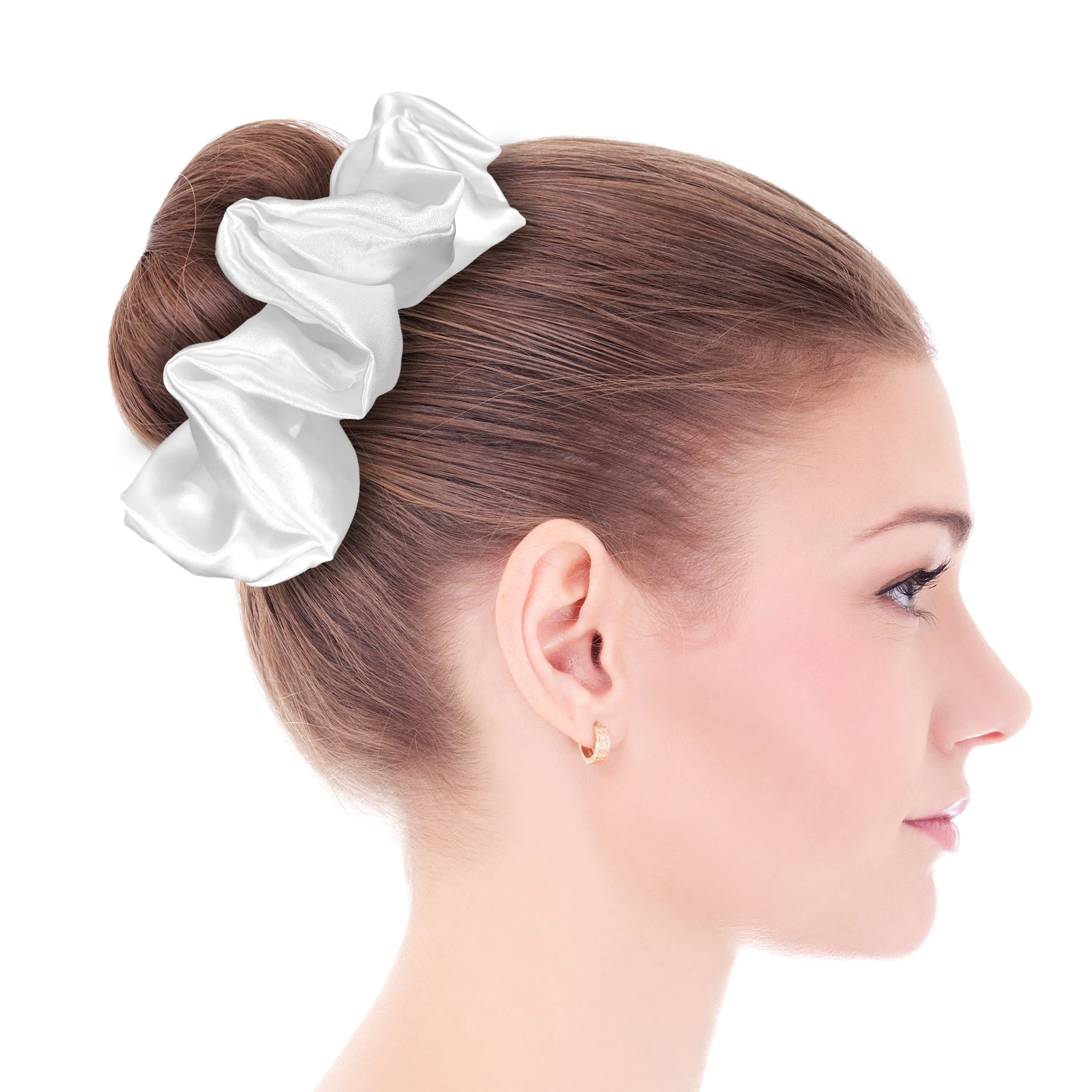 Bridal Satin Scrunchies King Size XXL Oversized Ponytail Holder Made in the USA White