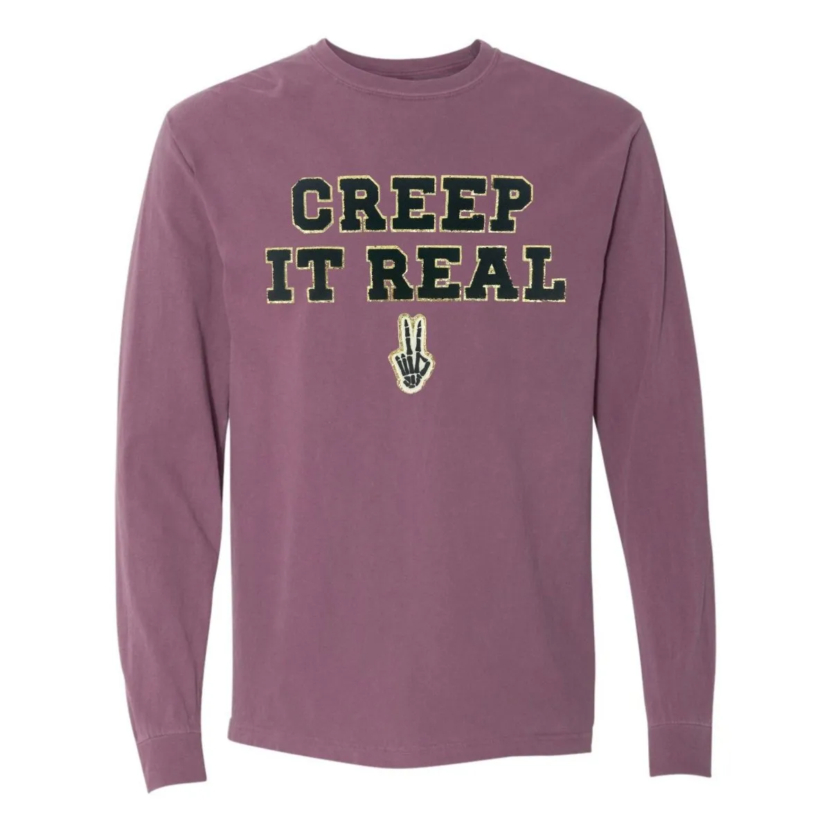 'Creep It Real' Letter Patch Comfort Colors Long Sleeve T-Shirt