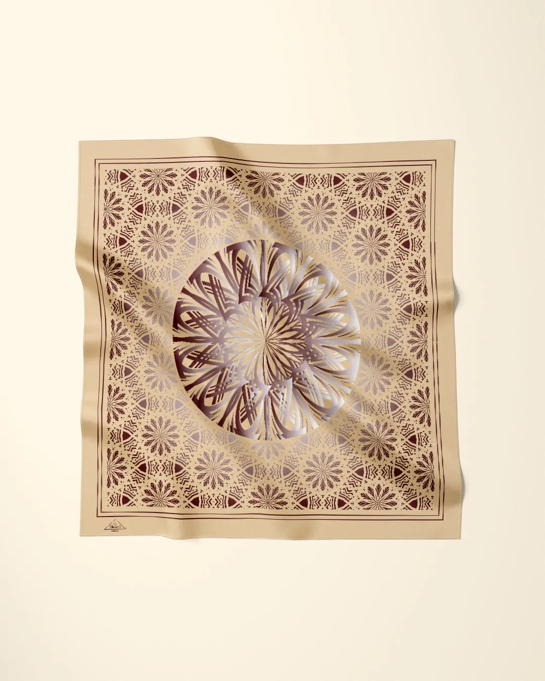 GLOWING Mandala Designer 100% Silk Scarf in Gold Brown