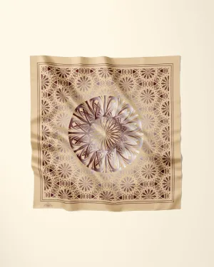 GLOWING Mandala Designer 100% Silk Scarf in Gold Brown