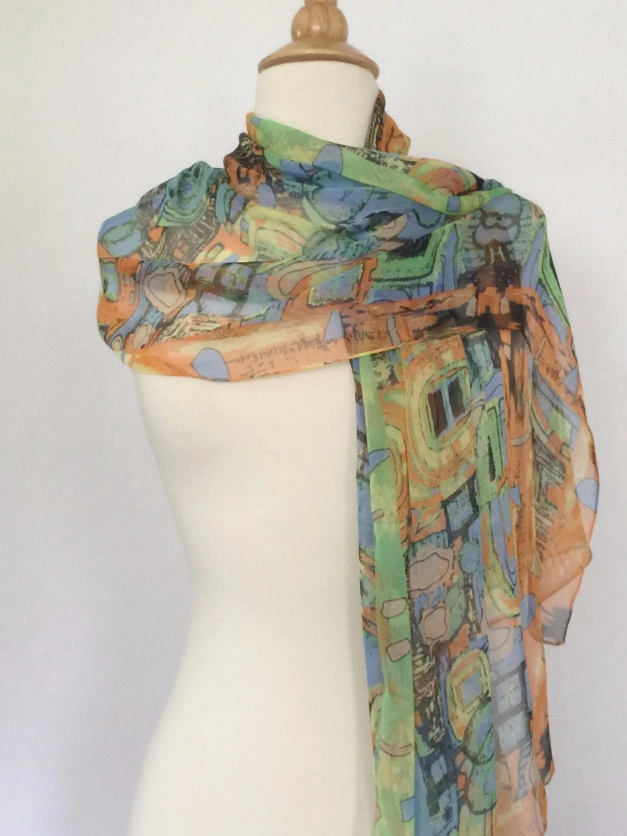 Gustav Klimt Abstract Scarf - Blue/Orange/Green/Gold