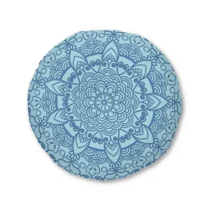 Handmade Mandala Art Floor Cushion - Steel Blue - Round