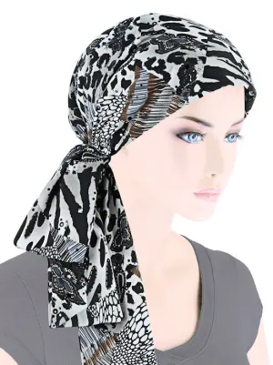 Head Wrap Scarf Gray Black Gold Animal Sequin