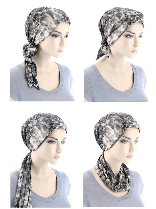 Head Wrap Scarf Gray Black Gold Animal Sequin