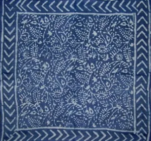 Indigo Blue Dabu Wax Batik Scarf Light Cotton 20 x 20