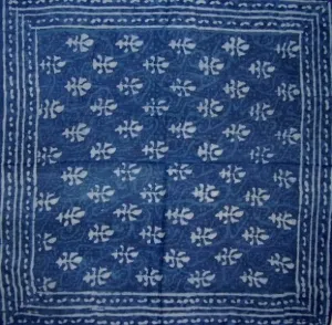 Indigo Blue Dabu Wax Batik Scarf Light Cotton 20 x 20