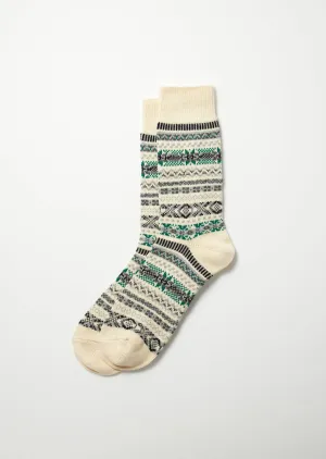 Jacquard Fair Isle Crew Socks - Ivory