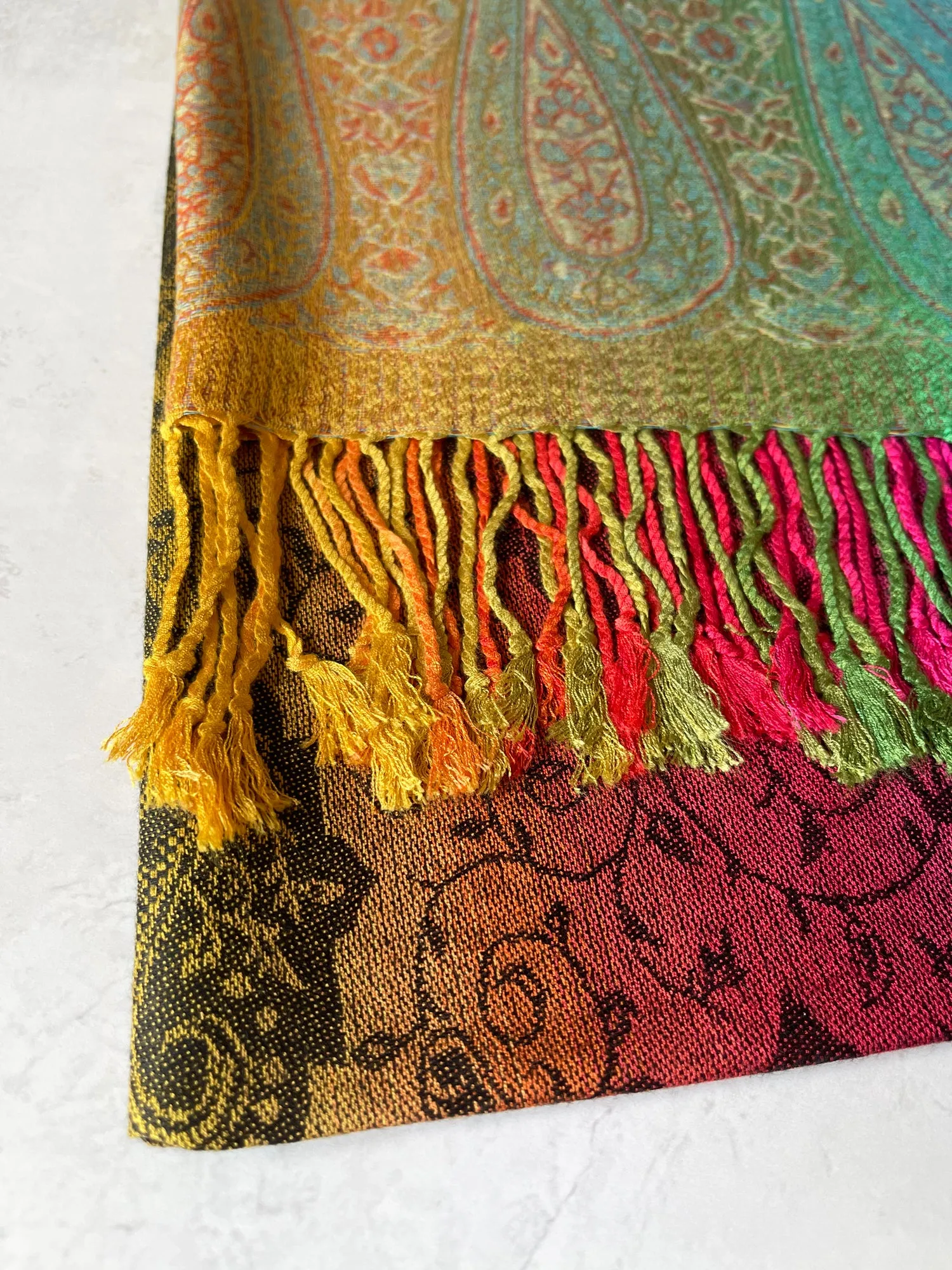 LARGE RAINBOW MULTI COLOUR BLACK PAISLEY PRINT PASHMINA SHAWL SCARF