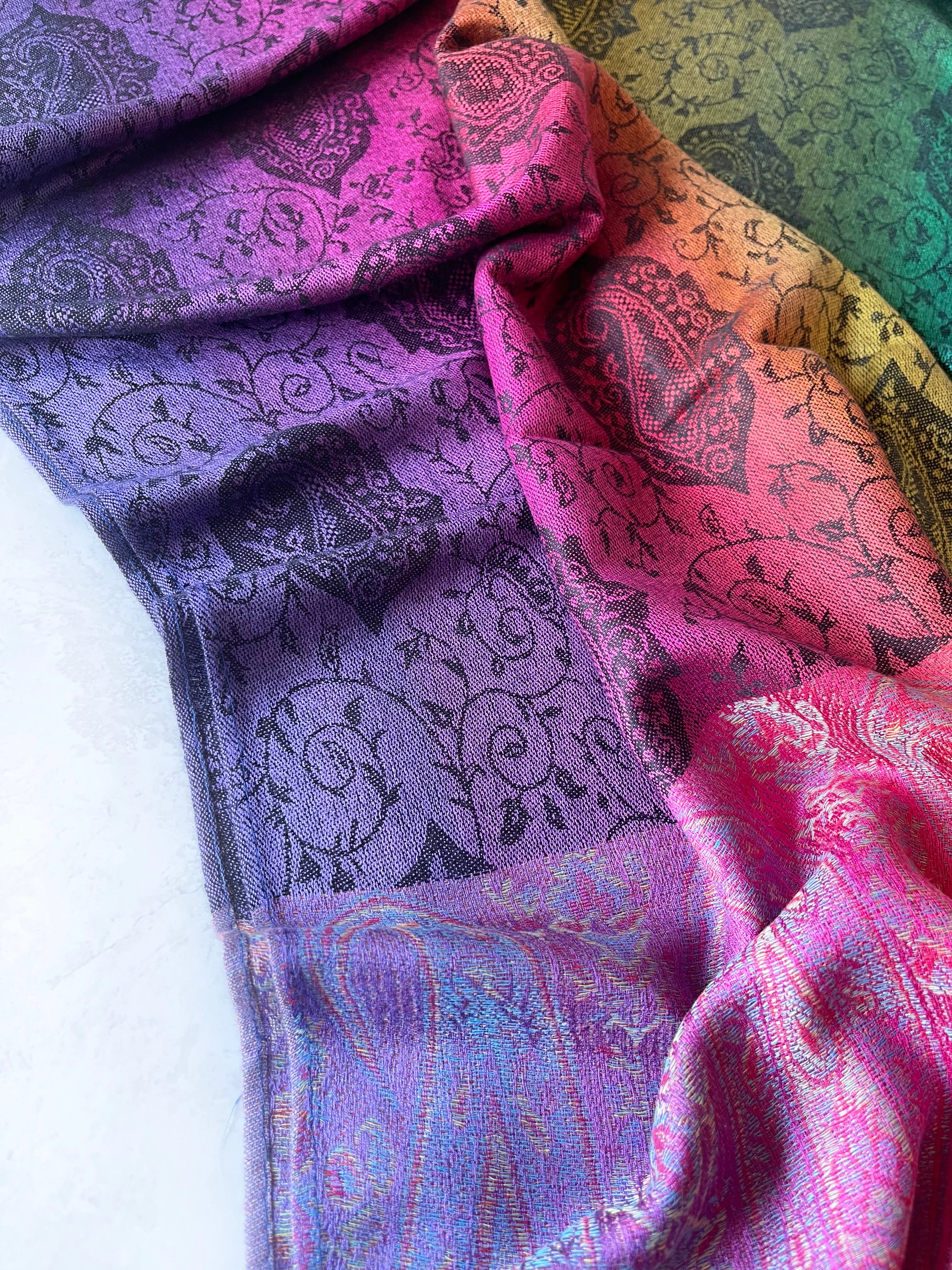 LARGE RAINBOW MULTI COLOUR BLACK PAISLEY PRINT PASHMINA SHAWL SCARF