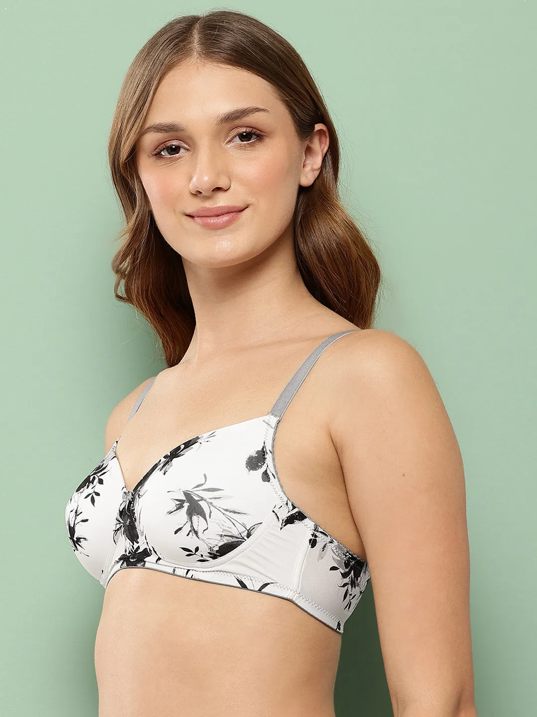 Leading Lady Women's Printed Lightly Padded Non Wired T-Shirt Bra | Full Coverage Everyday Bra [ BRA-4084-1 ]