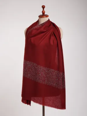 Maroon Real Cashmere Wrap with Blue Embroidery