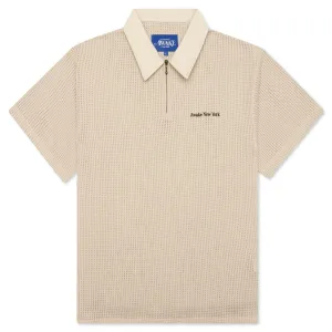 Open Knit Embroidered Polo - Cream