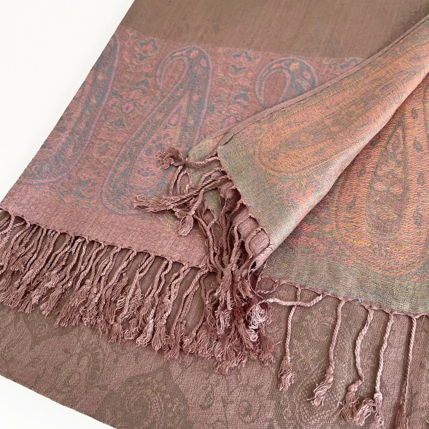 PAISLEY PRINT BEIGE BLUSH LIGHTWEIGHT PASHMINA SHAWL SCARF