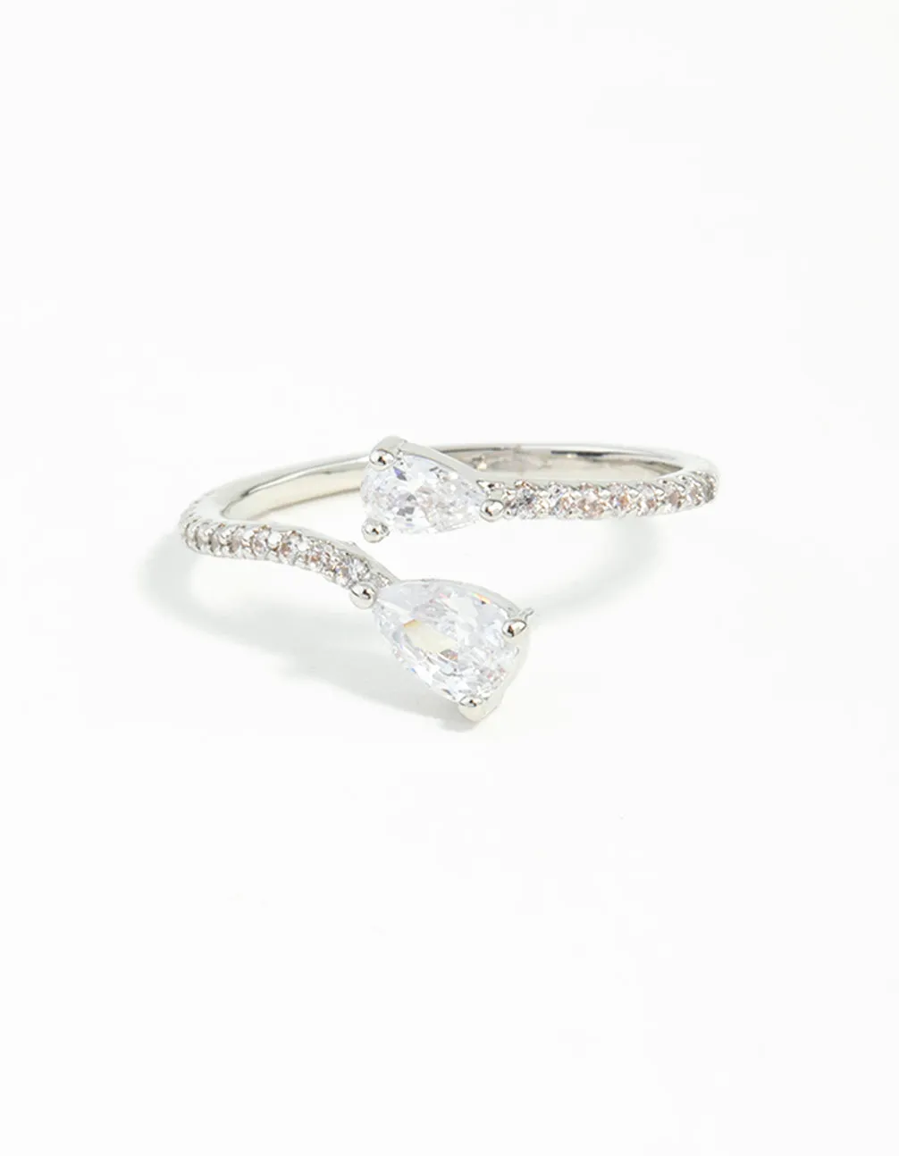 Rhodium Cubic Zirconia Open Ring