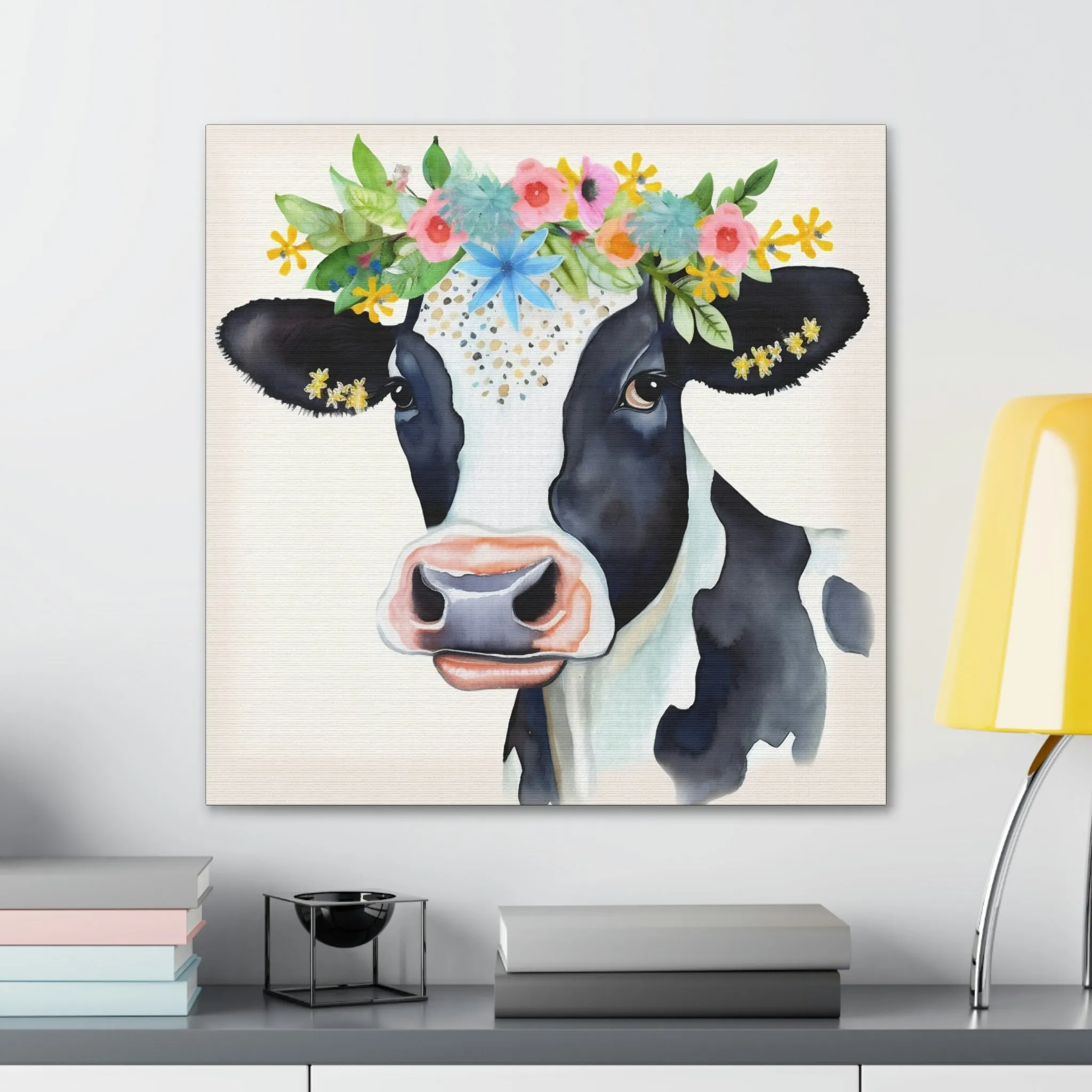 Rustic Folk Art Holstein Cow Portrait Canvas Gallery Wraps - Perfect Gift for Your Country Farm Friends