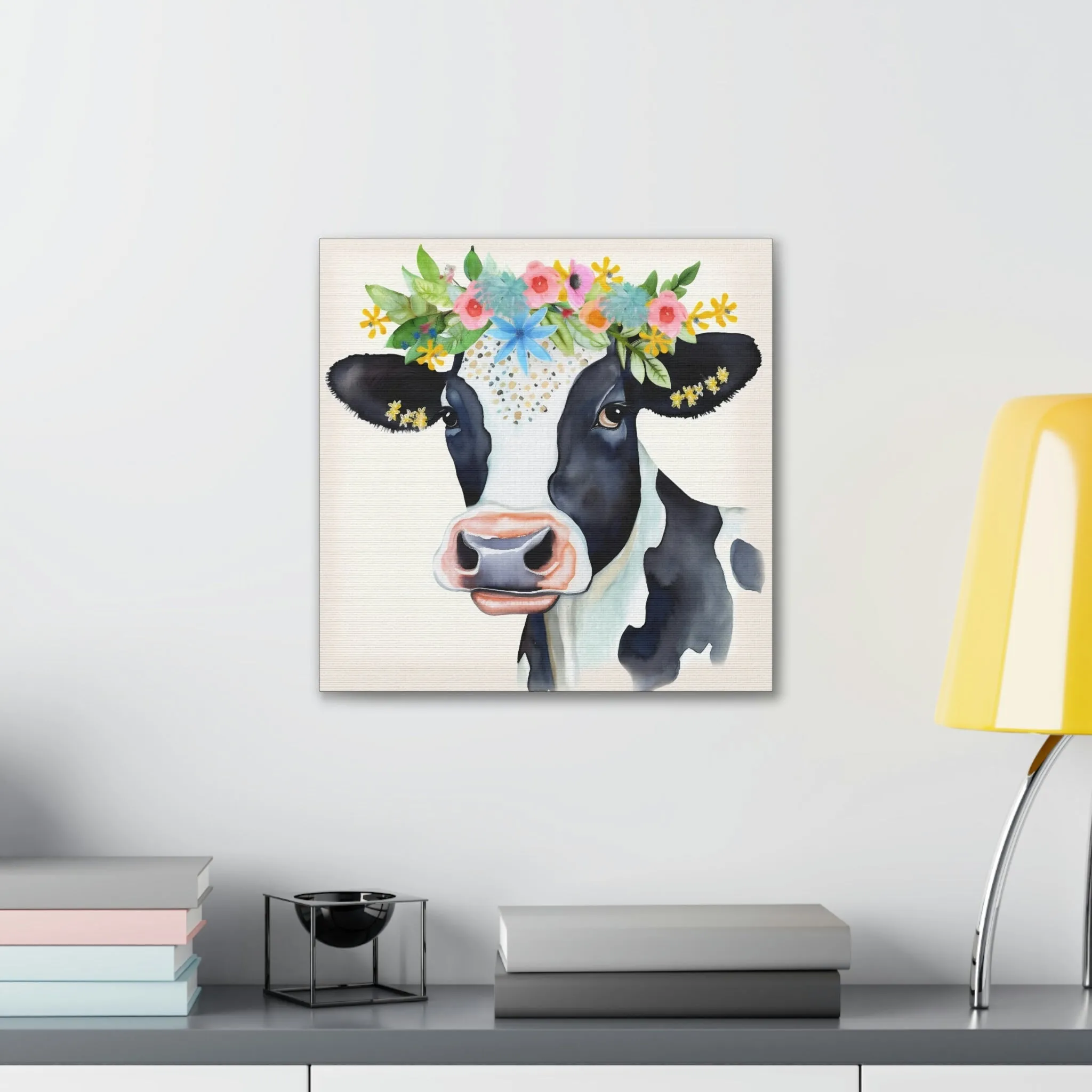 Rustic Folk Art Holstein Cow Portrait Canvas Gallery Wraps - Perfect Gift for Your Country Farm Friends