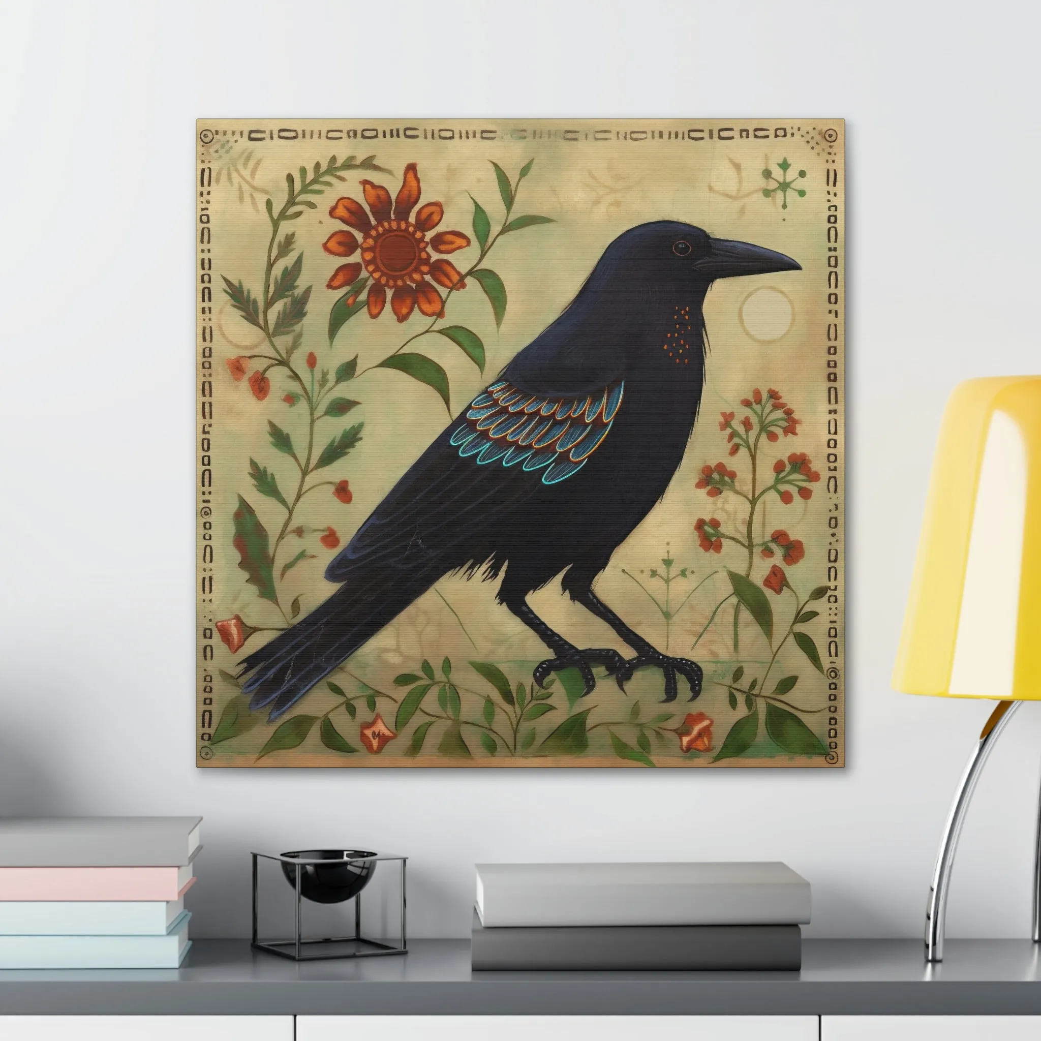 Rustic Folk Art Raven Canvas Gallery Wraps - Perfect Gift for Your Country Farm Friends