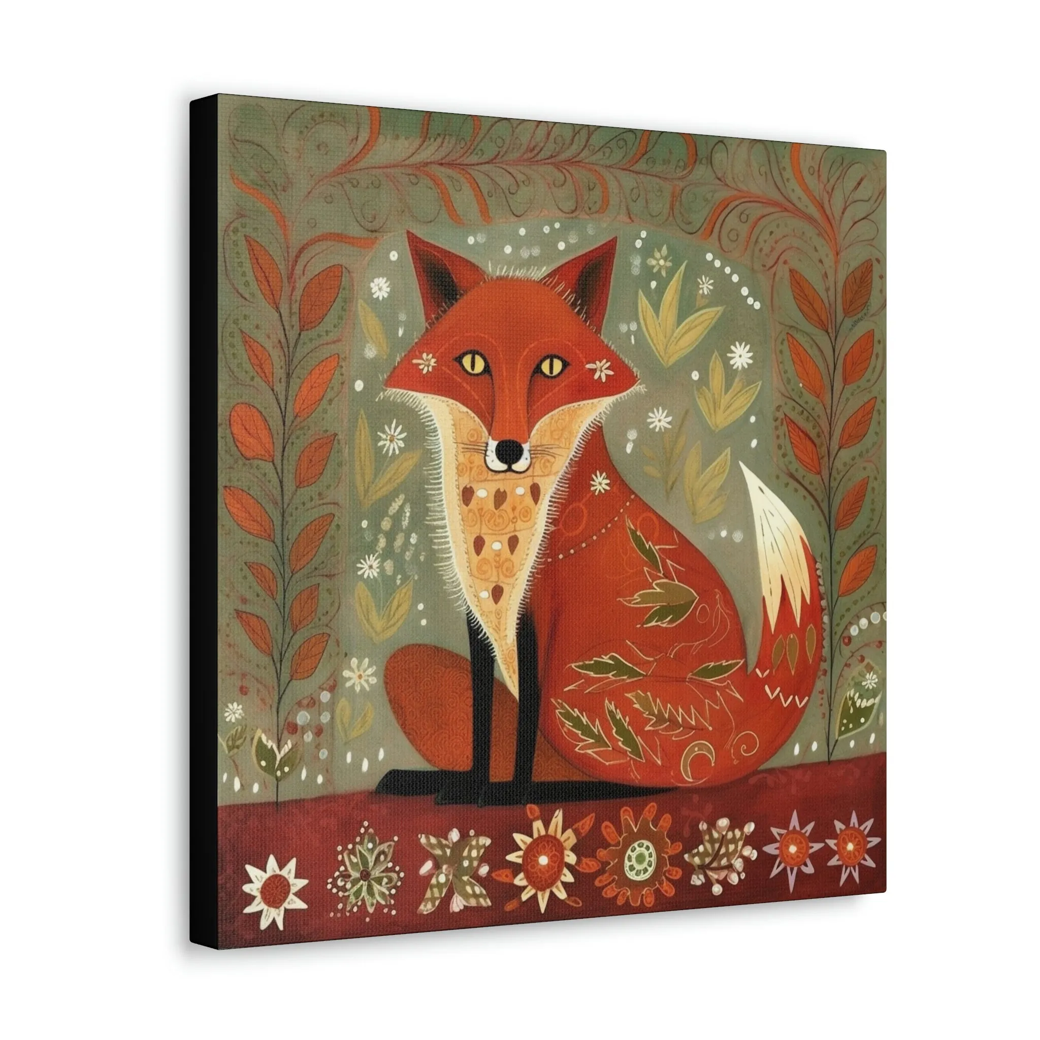 Rustic Folk Art Red Fox Design Canvas Gallery Wraps - Perfect Gift for Your Country Farm Friends