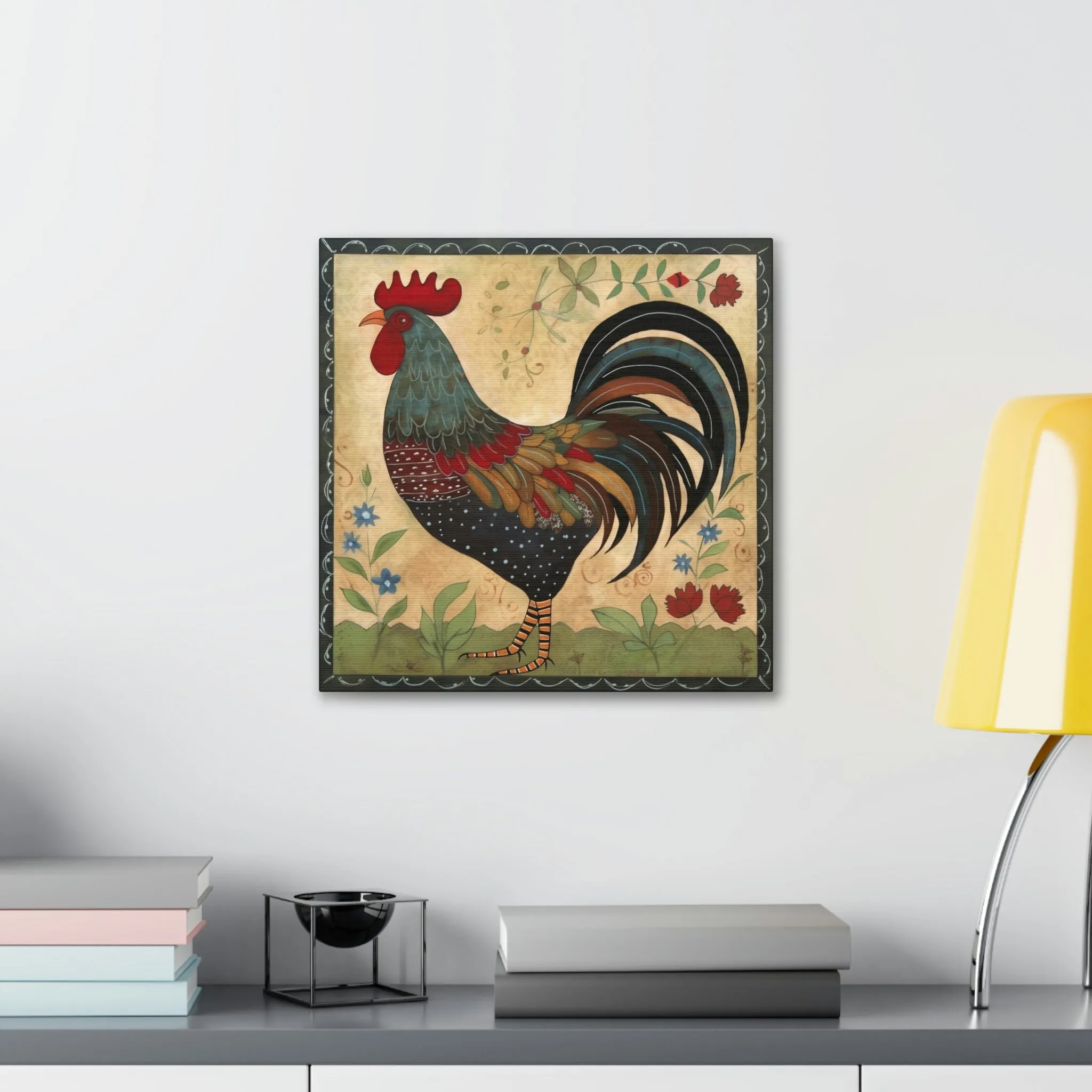 Rustic Folk Rooster Canvas Gallery Wraps - Perfect Gift for Your Country Farm Friends